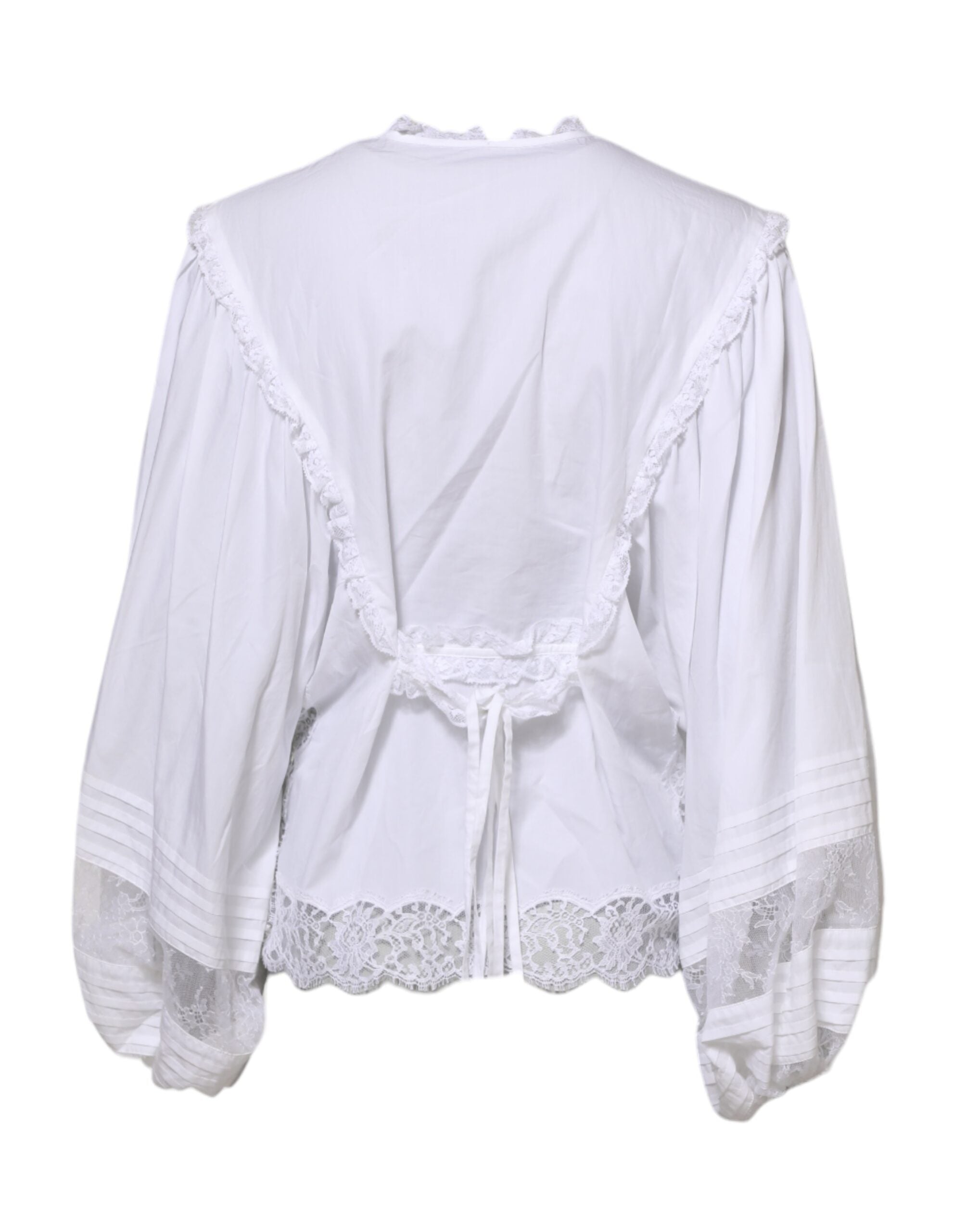 White Ruffled Lace Embellished Blouse Top - ventzia