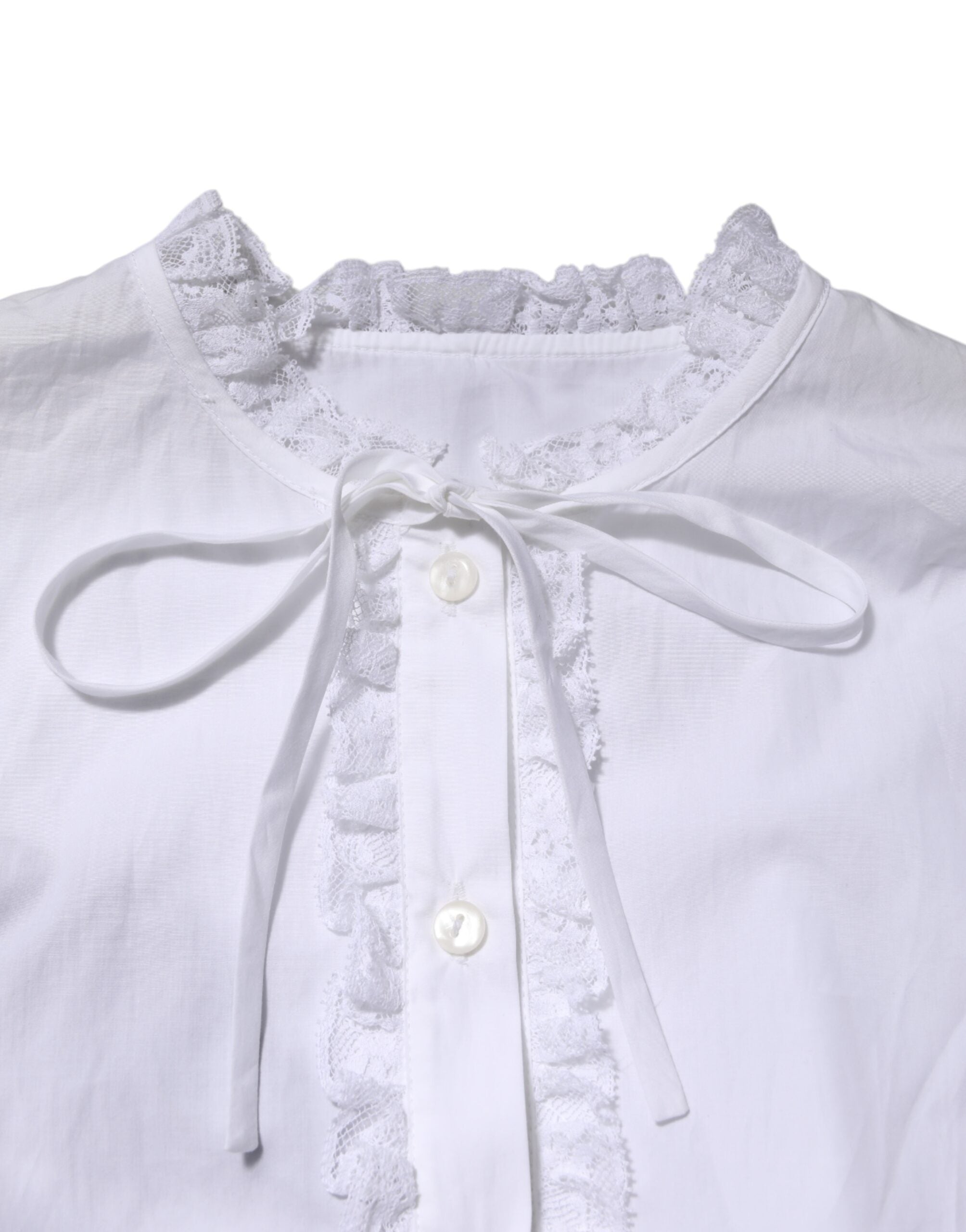 White Ruffled Lace Embellished Blouse Top - ventzia