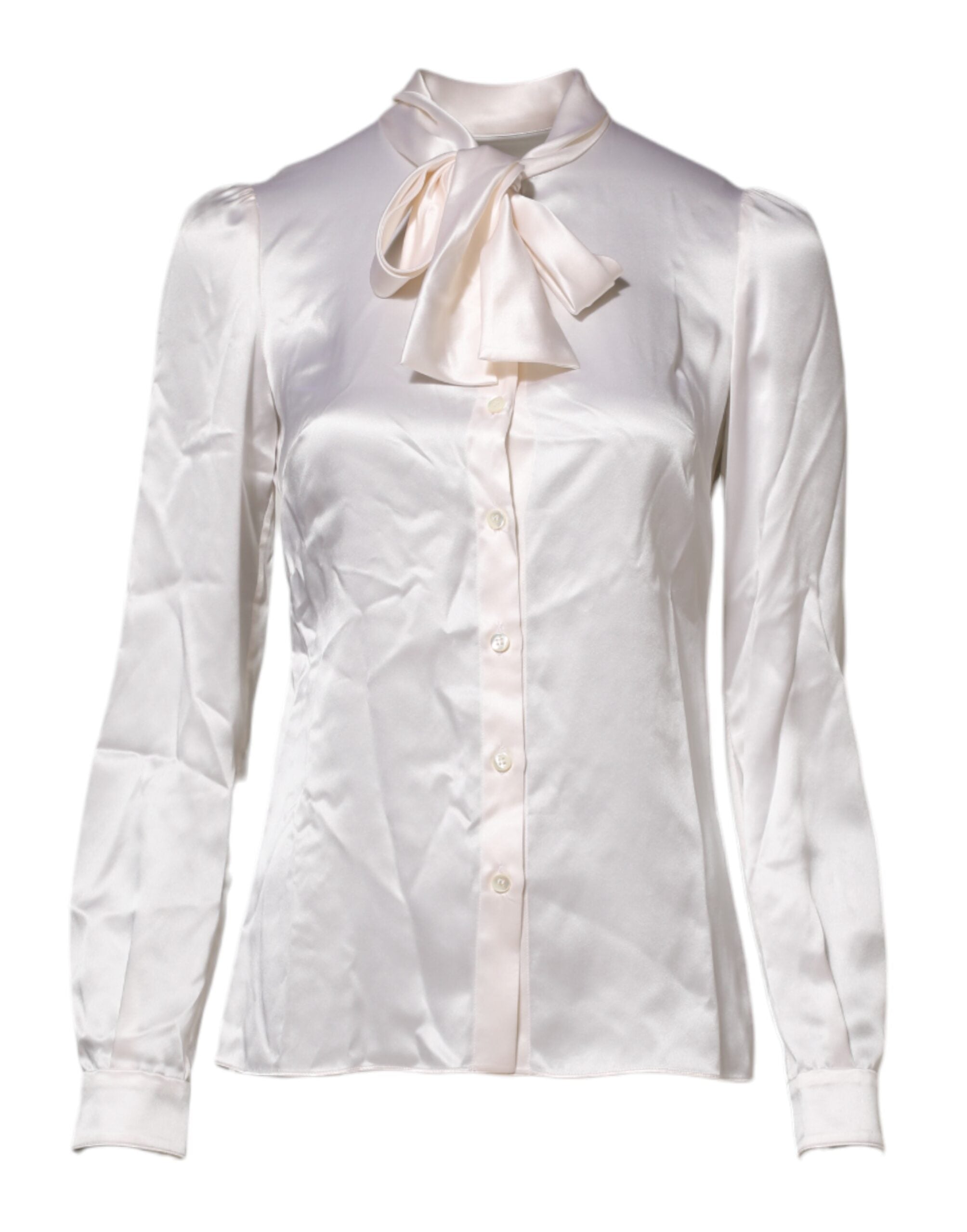 White Ascot Collar Long Sleeve Blouse Top - ventzia