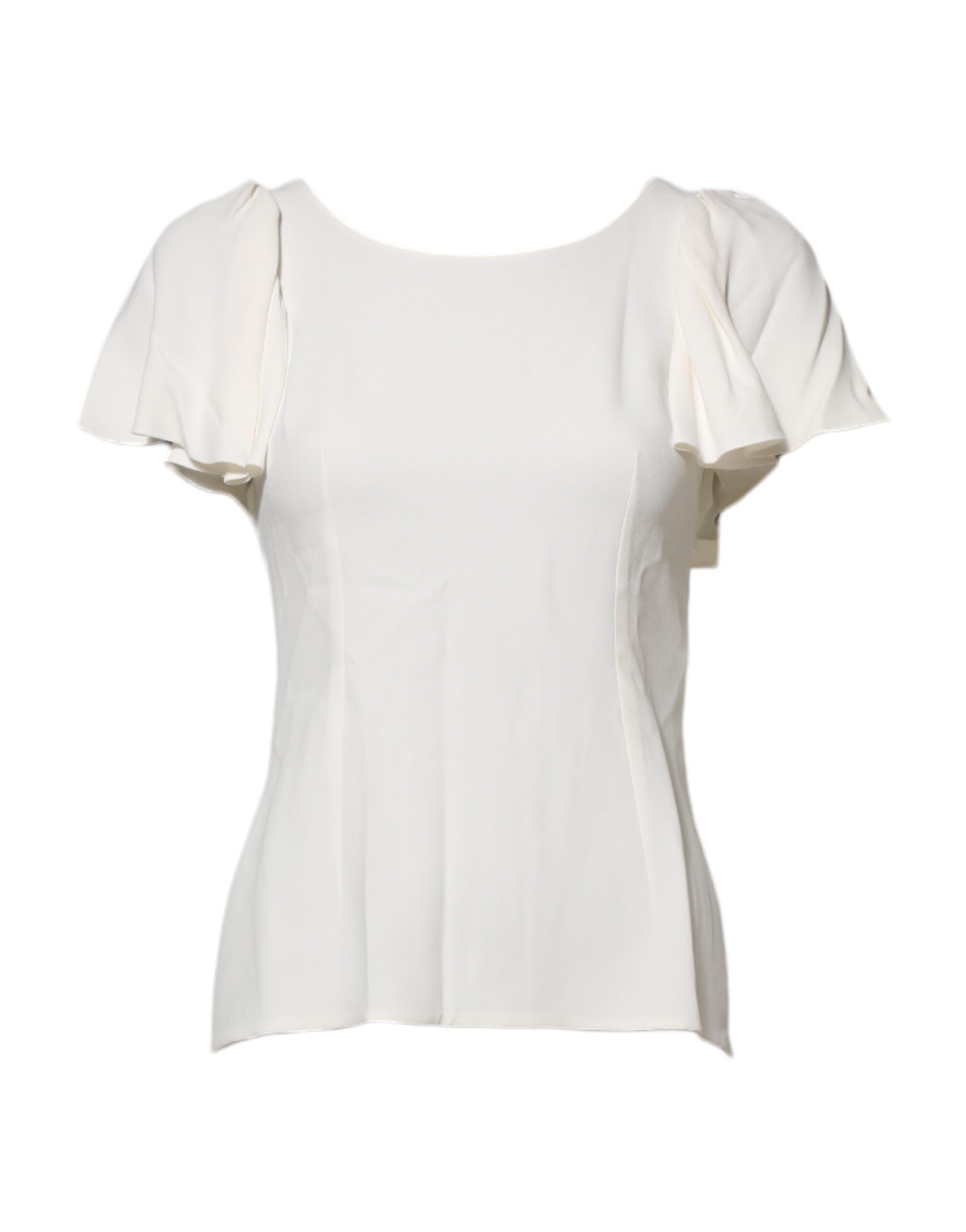 White Round Neck Short Sleeves Blouse Top - ventzia