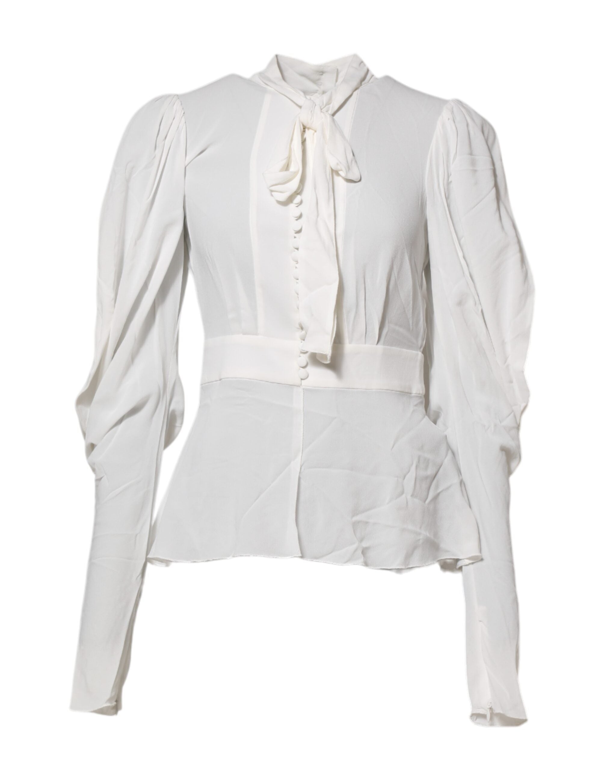 White Viscose Ascot Collar Long Sleeves Top - ventzia