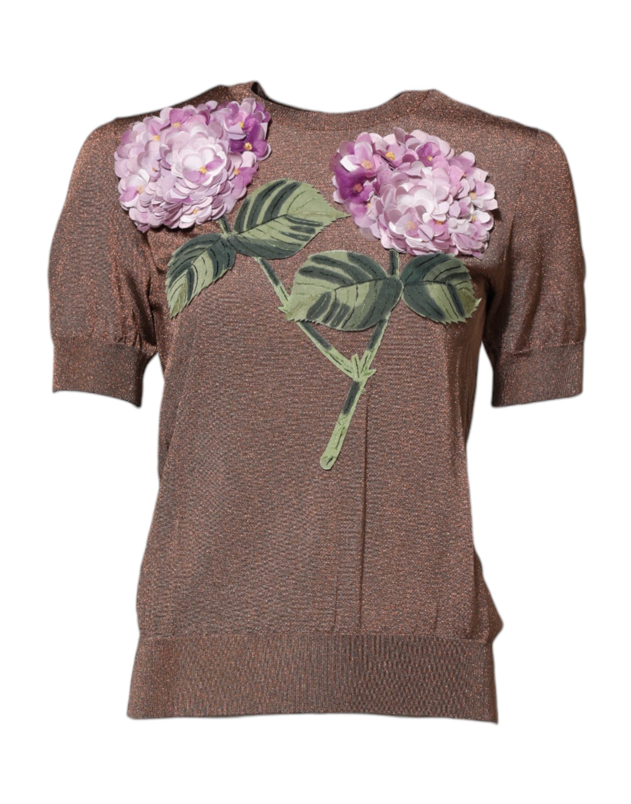 Brown Lily Embellished Round Neck Blouse Top - ventzia