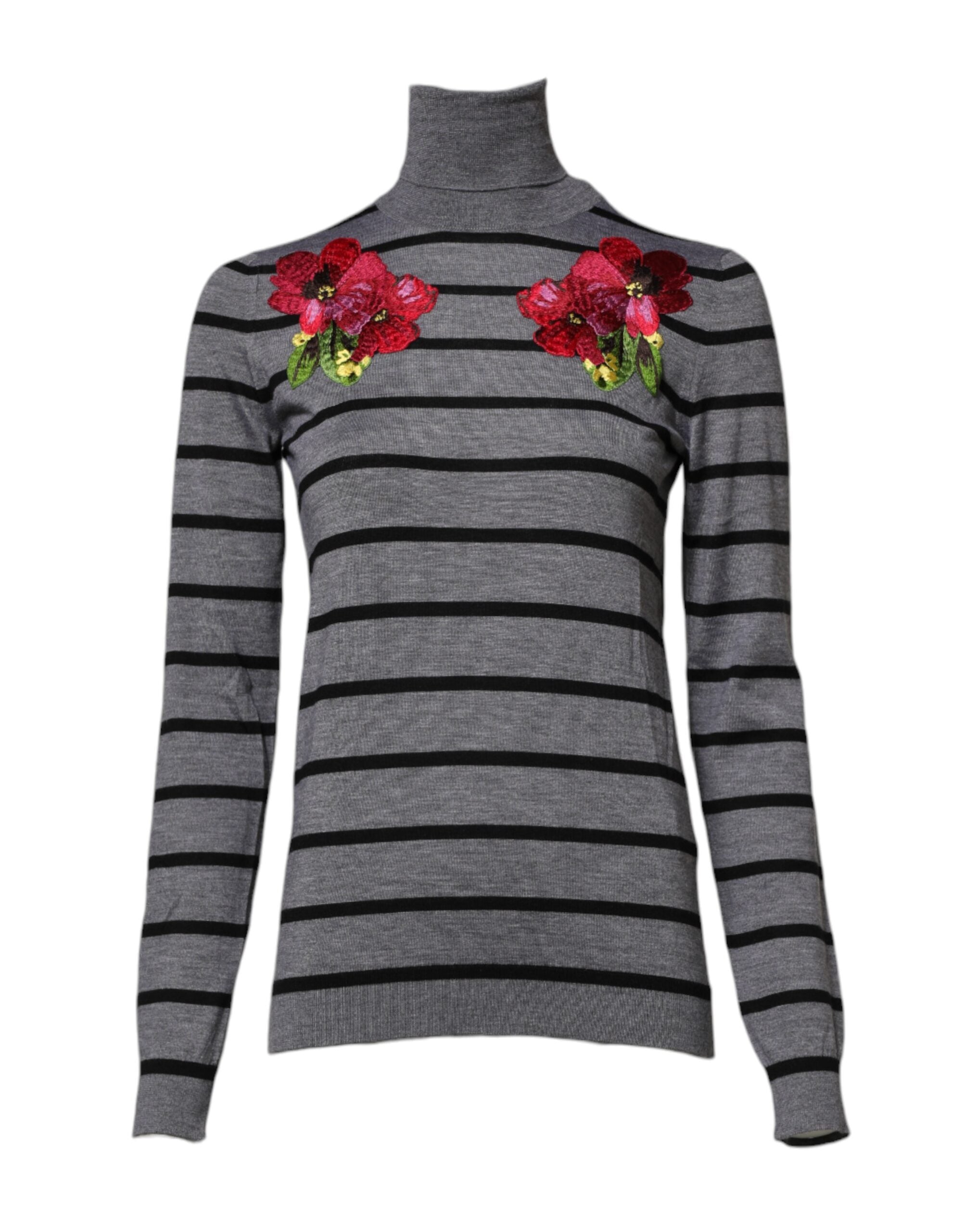 Gray Floral Embroidery Pullover Sweater - ventzia
