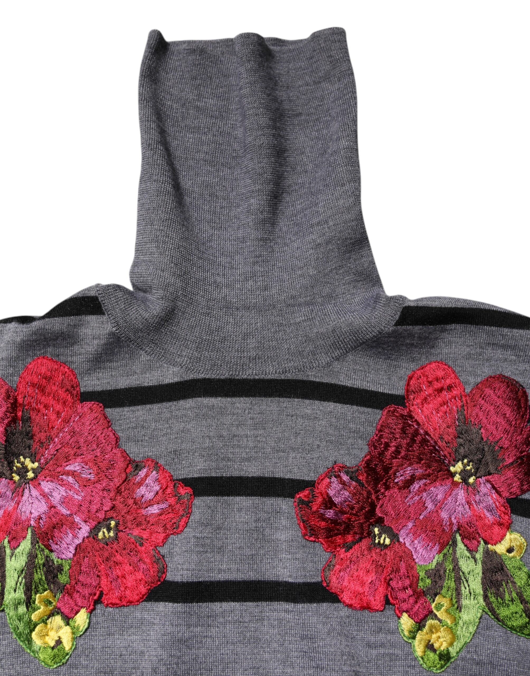 Gray Floral Embroidery Pullover Sweater - ventzia