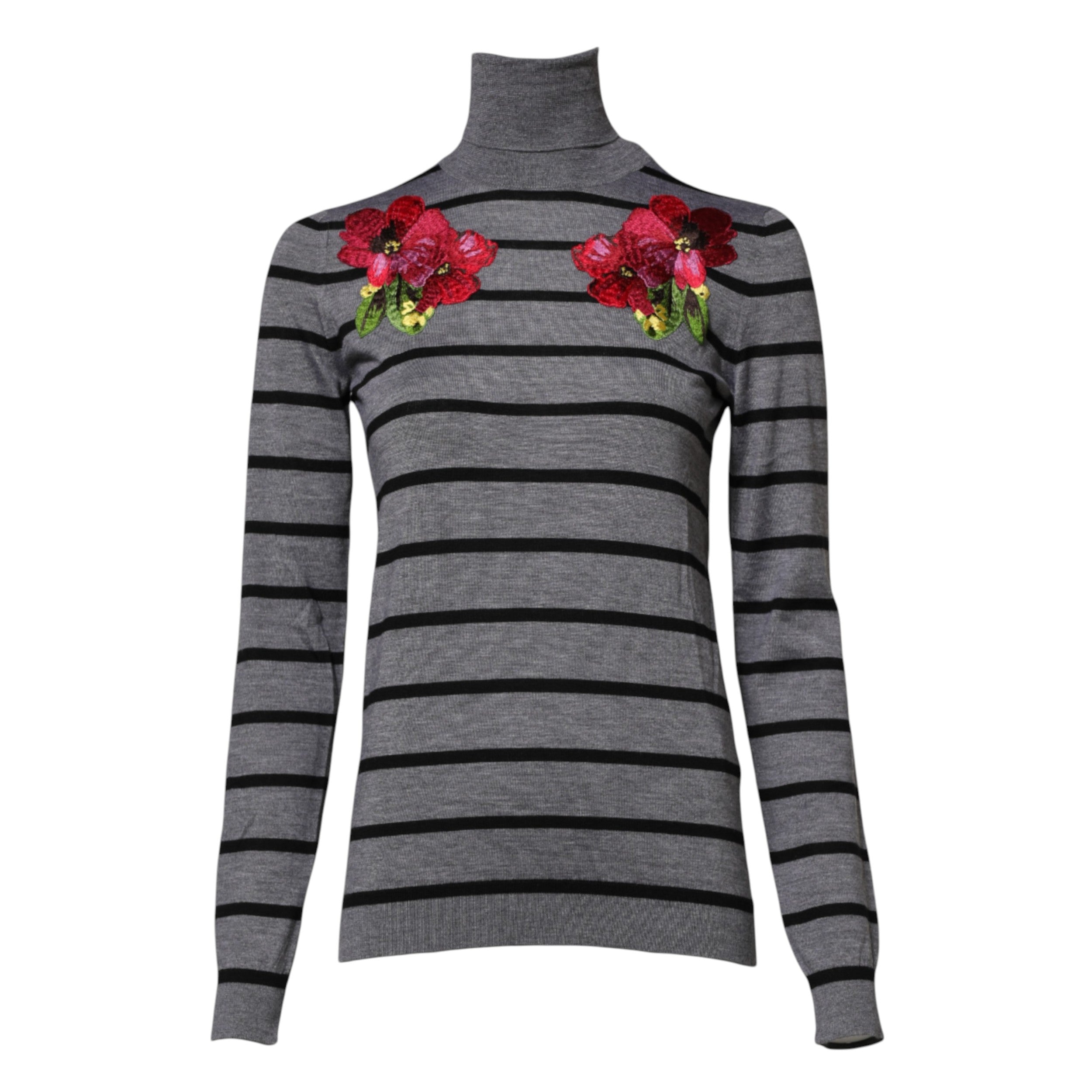 Gray Floral Embroidery Pullover Sweater - ventzia