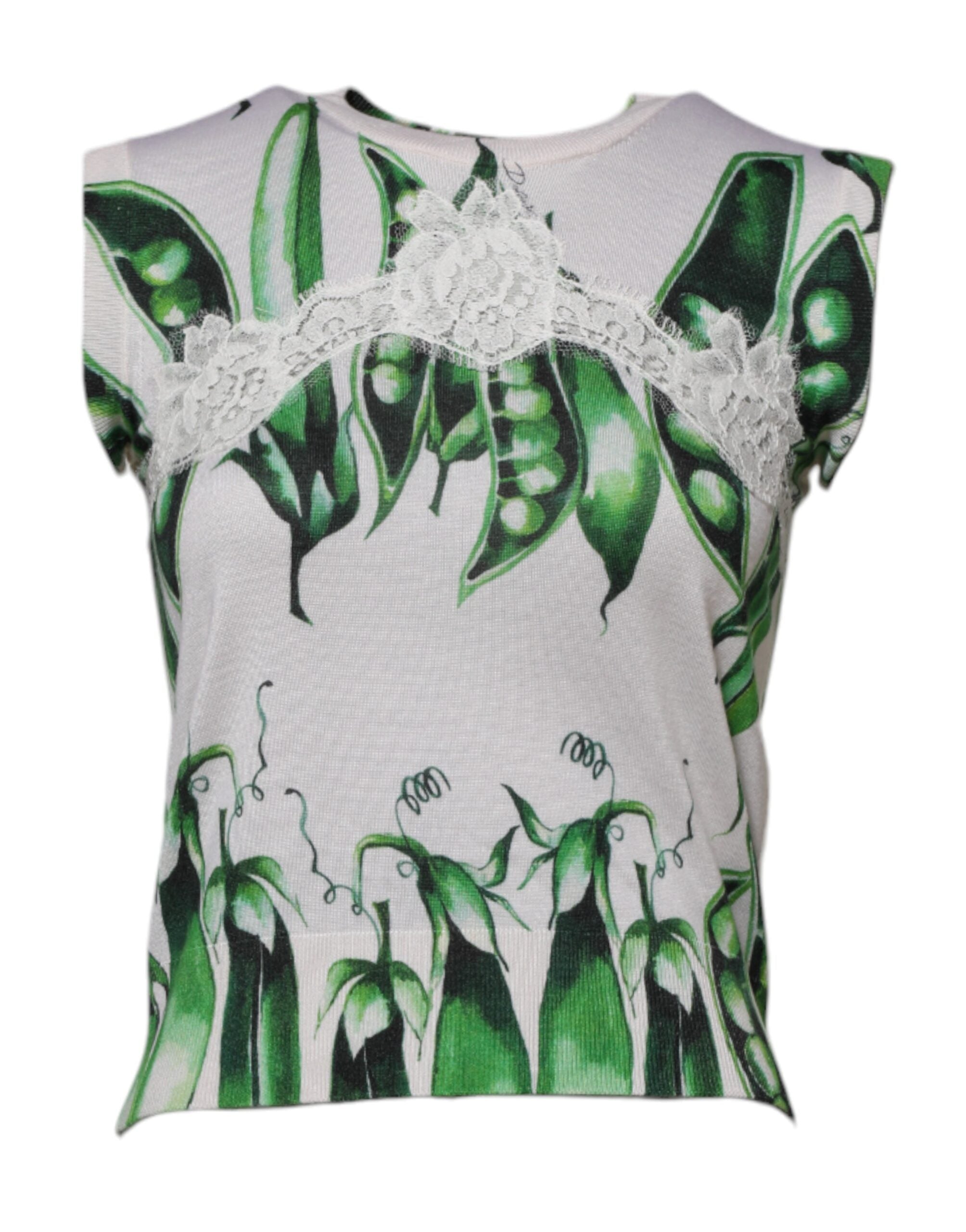 White Green Pea Print Sleeveless Blouse Top - ventzia
