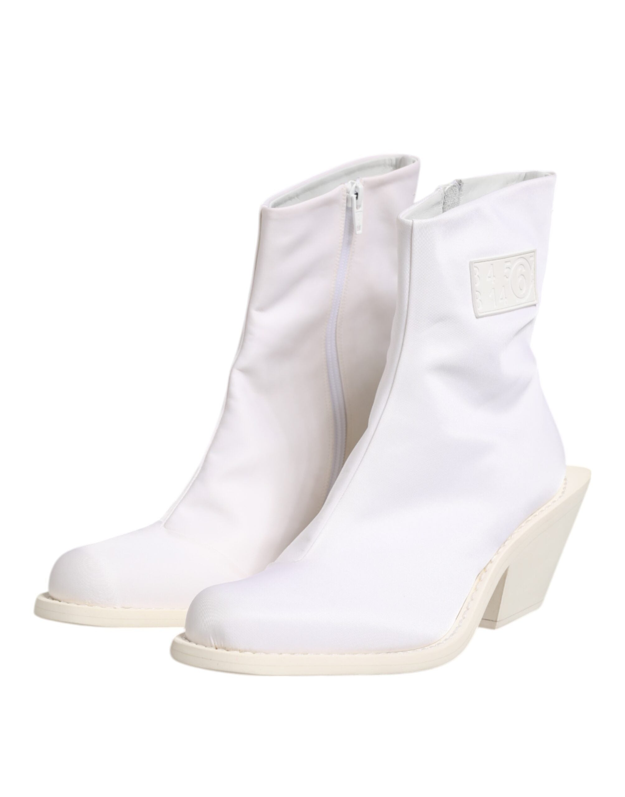 White Square Heel Zip Ankle Boots Shoes - ventzia