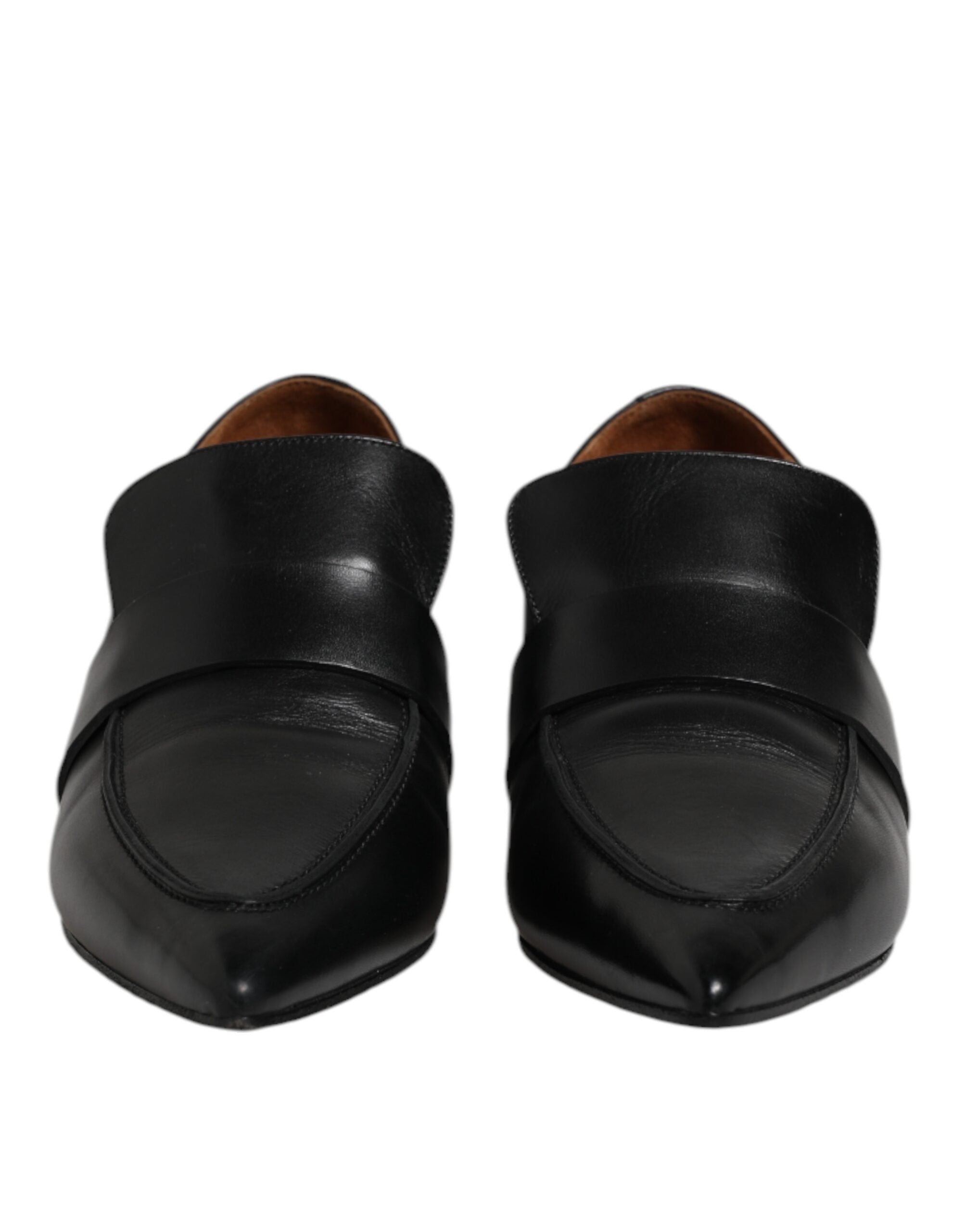 Black Soft Leather Loafer Pointed Toe Slip On Shoes - ventzia