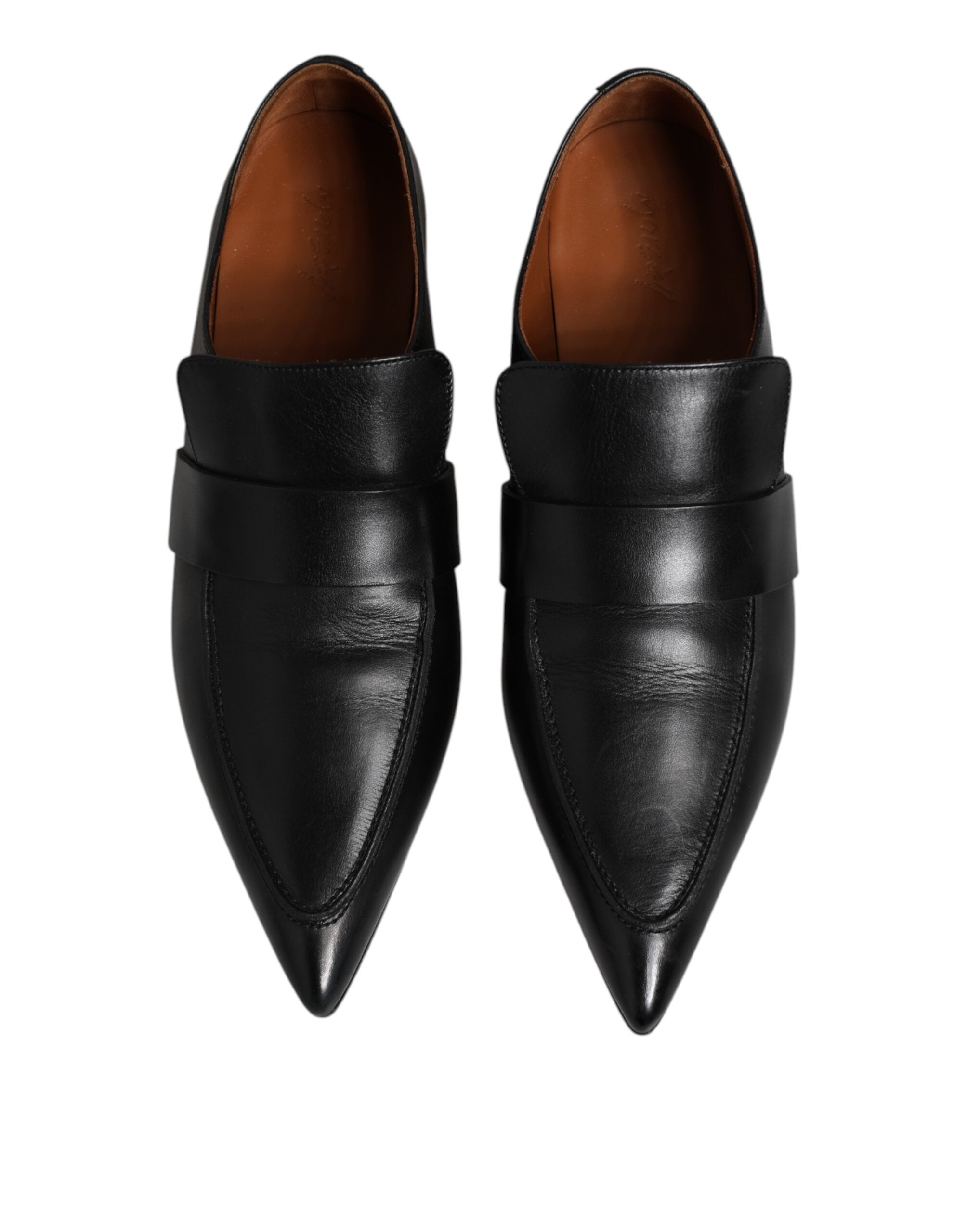 Black Soft Leather Loafer Pointed Toe Slip On Shoes - ventzia