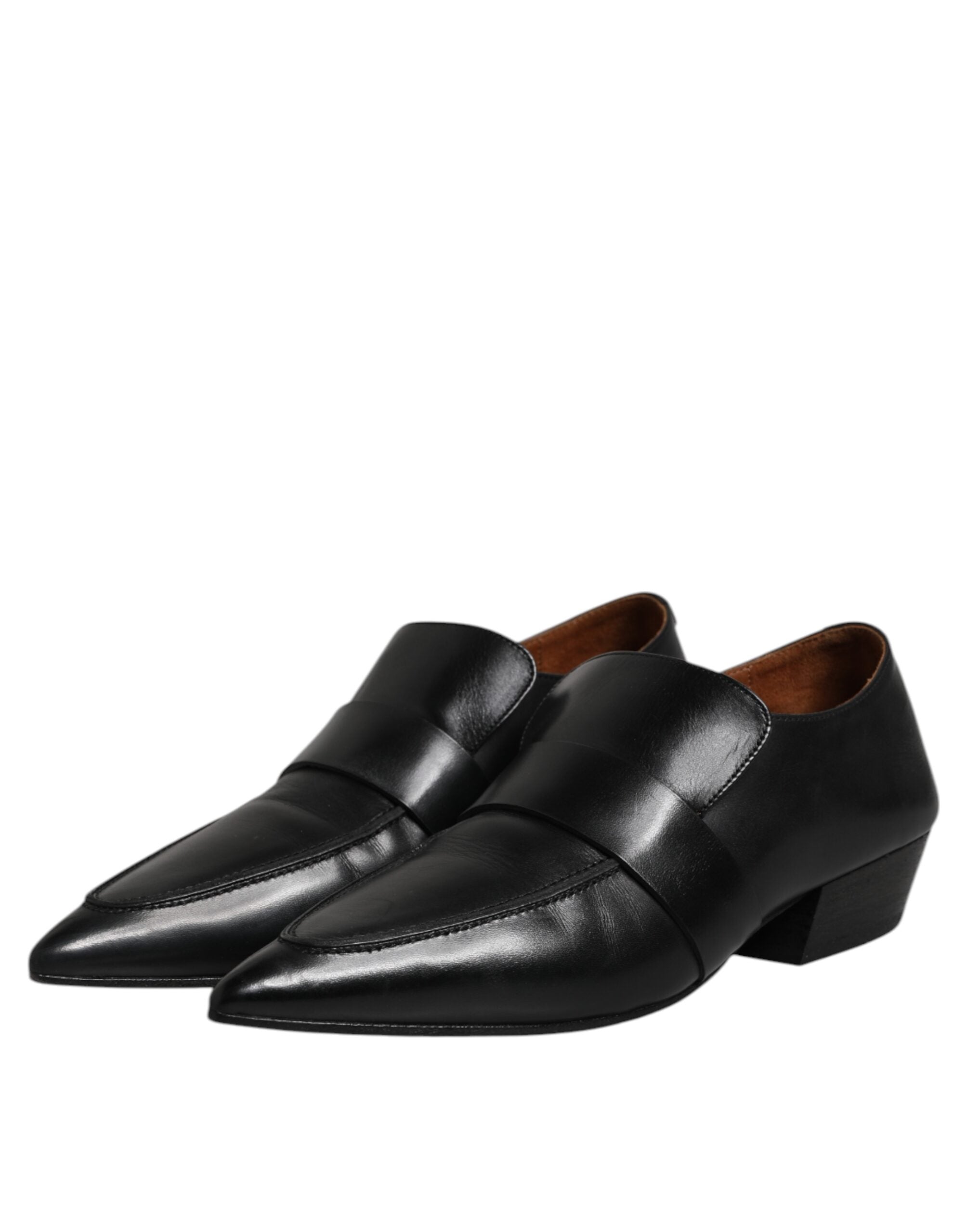 Black Soft Leather Loafer Pointed Toe Slip On Shoes - ventzia
