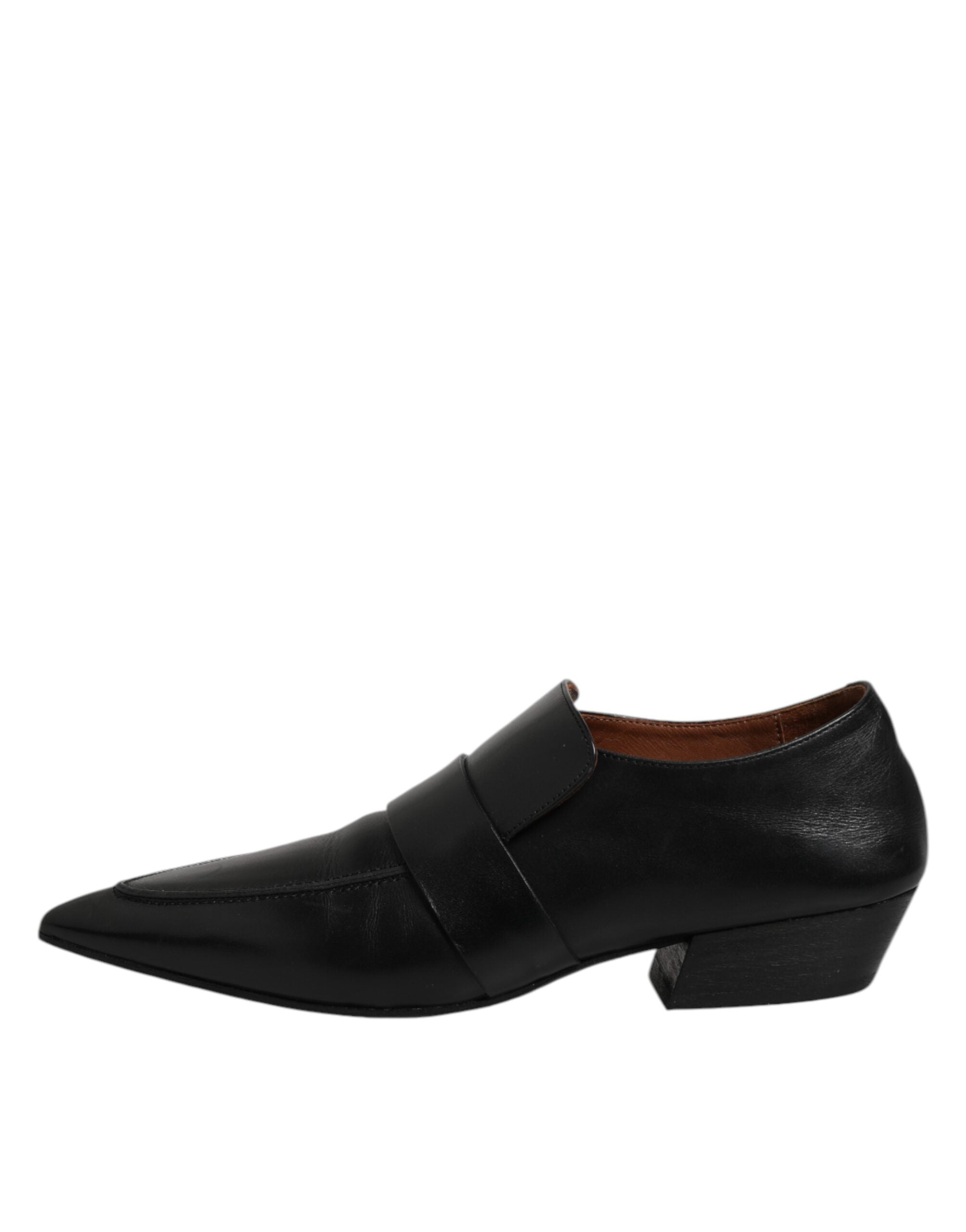 Black Soft Leather Loafer Pointed Toe Slip On Shoes - ventzia