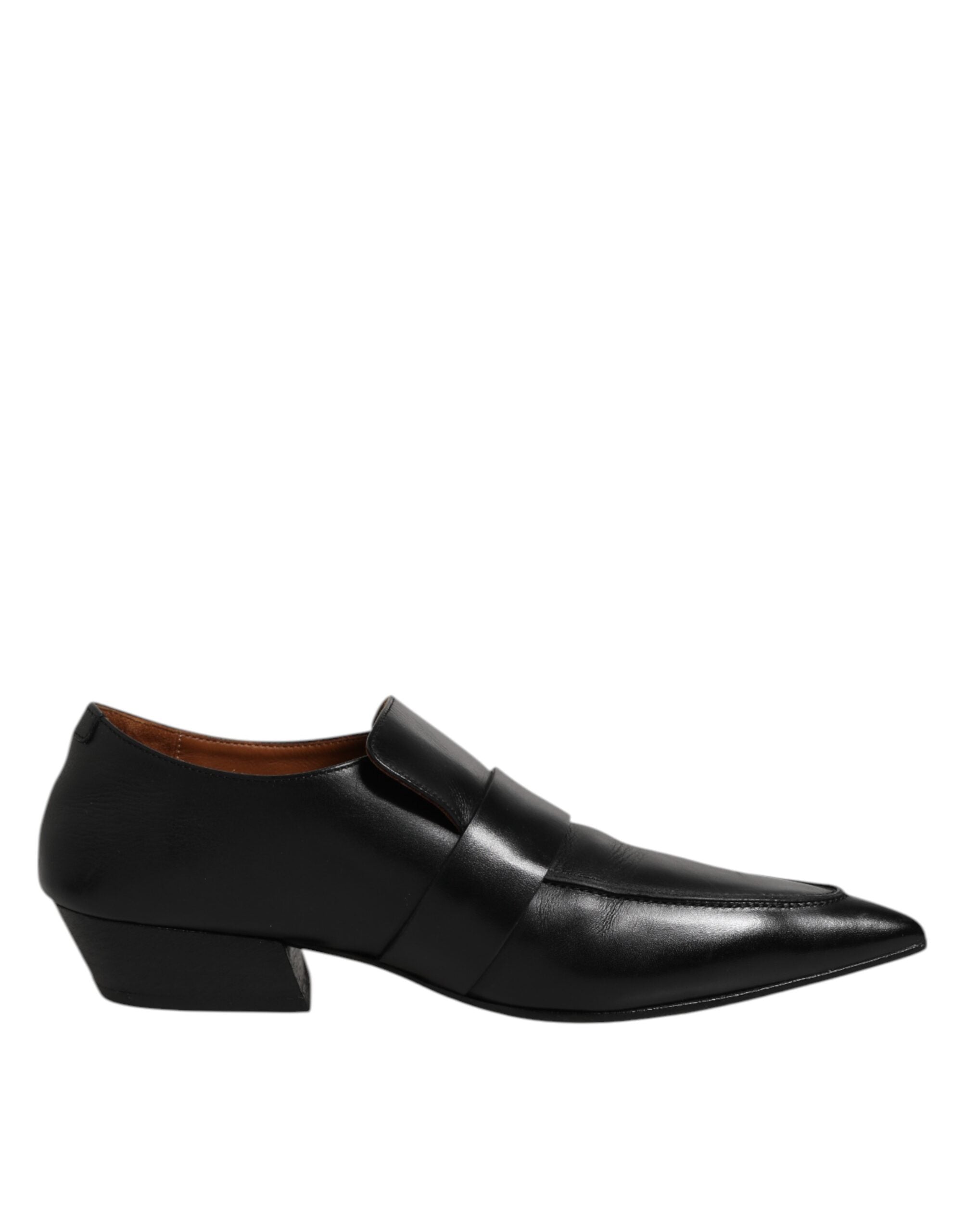 Black Soft Leather Loafer Pointed Toe Slip On Shoes - ventzia