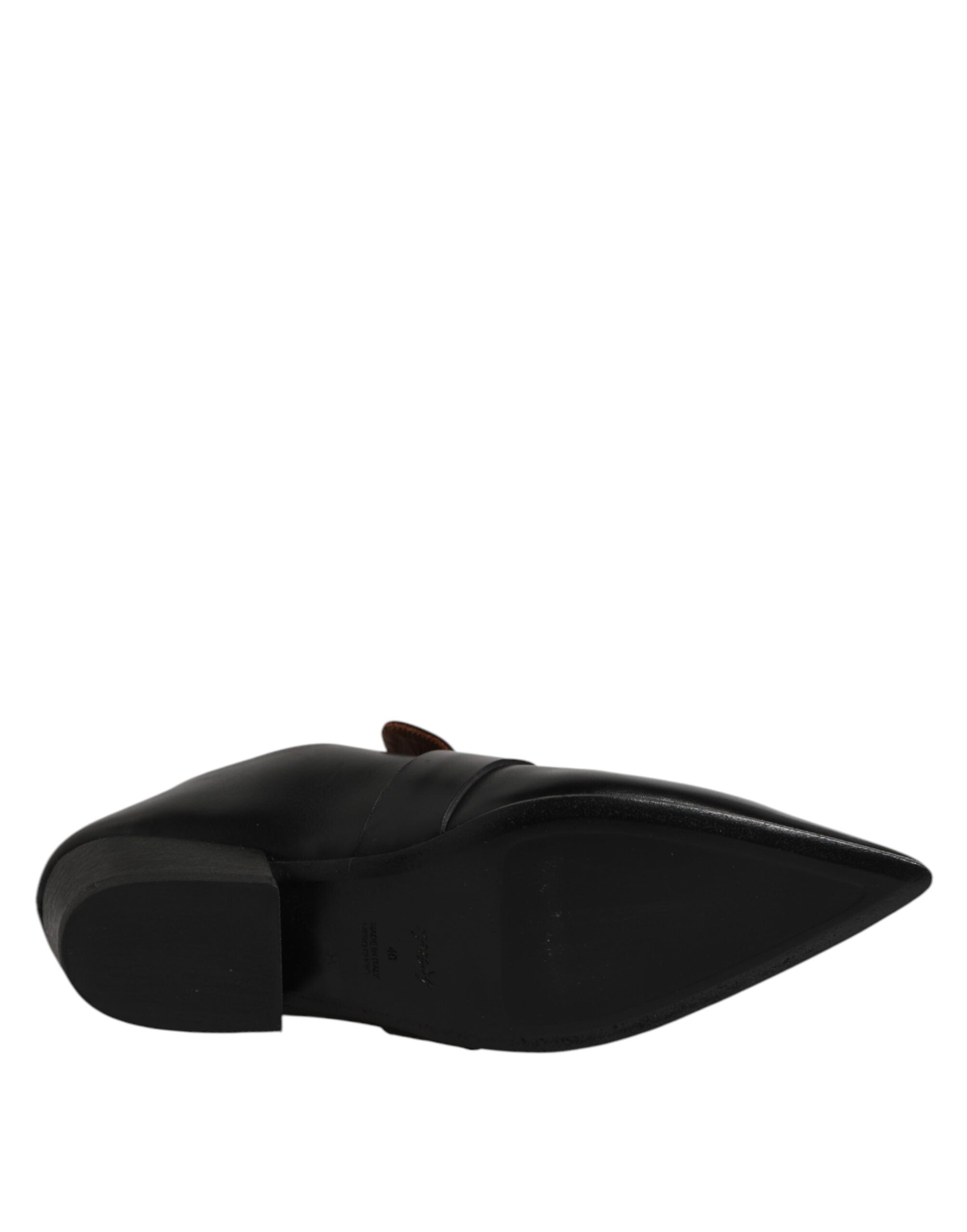 Black Soft Leather Loafer Pointed Toe Slip On Shoes - ventzia