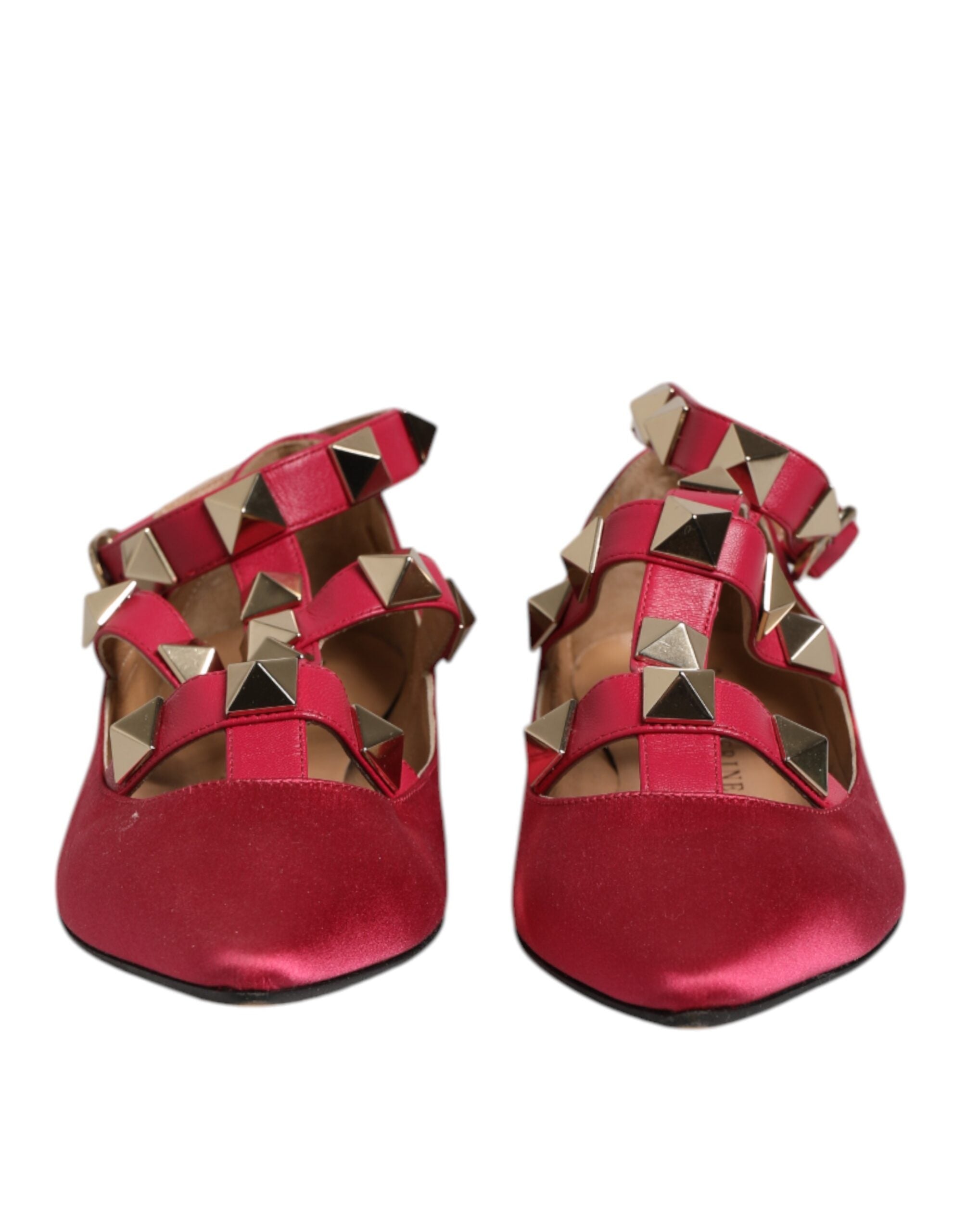 Red Gold Studded Pointed Toe Ballet Flats Shoes - ventzia