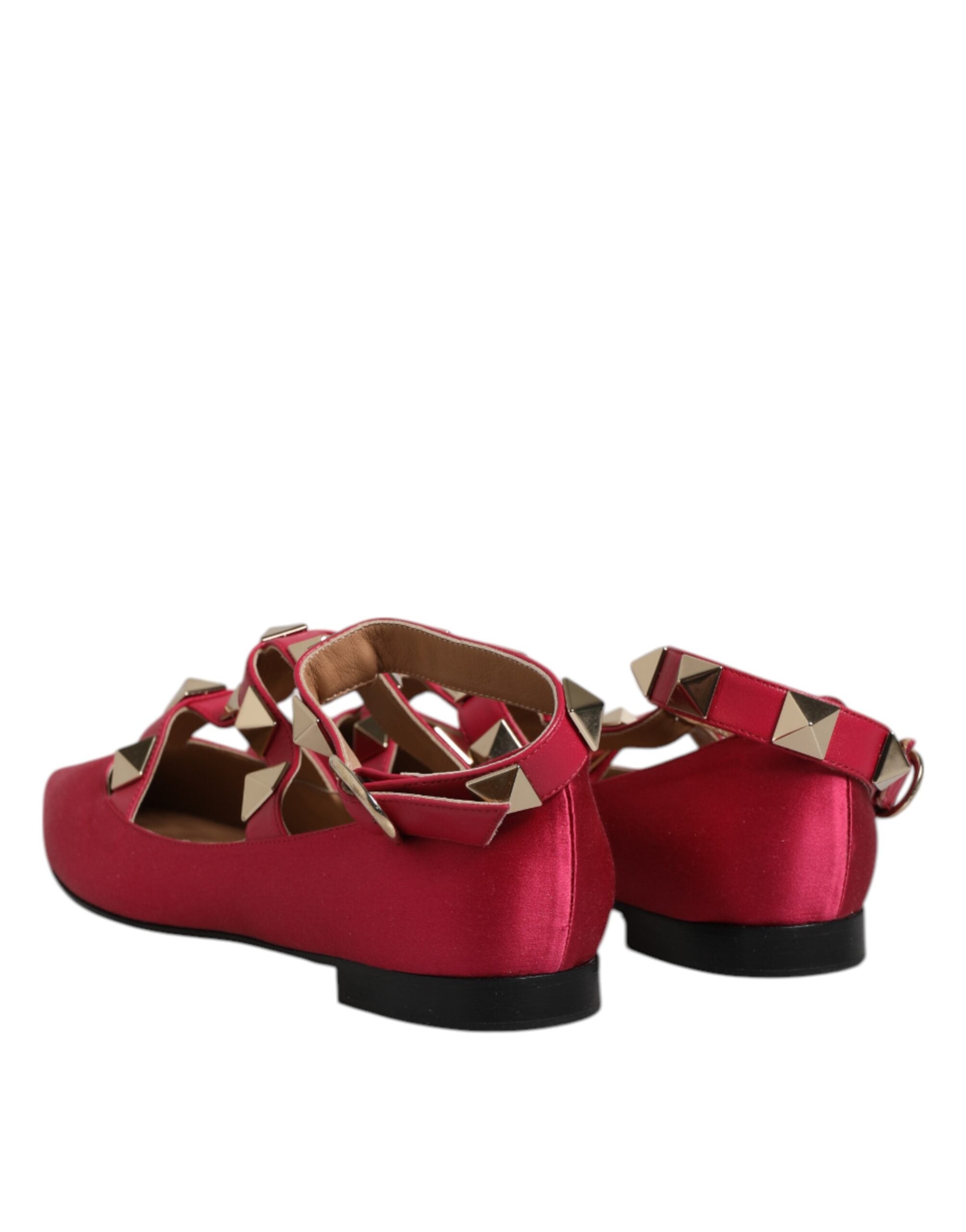 Red Gold Studded Pointed Toe Ballet Flats Shoes - ventzia