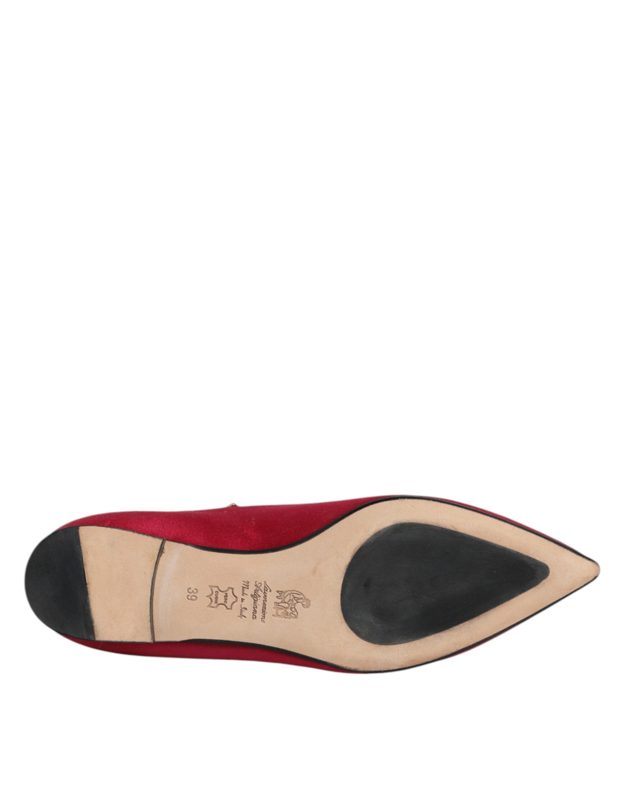 Red Gold Studded Pointed Toe Ballet Flats Shoes - ventzia