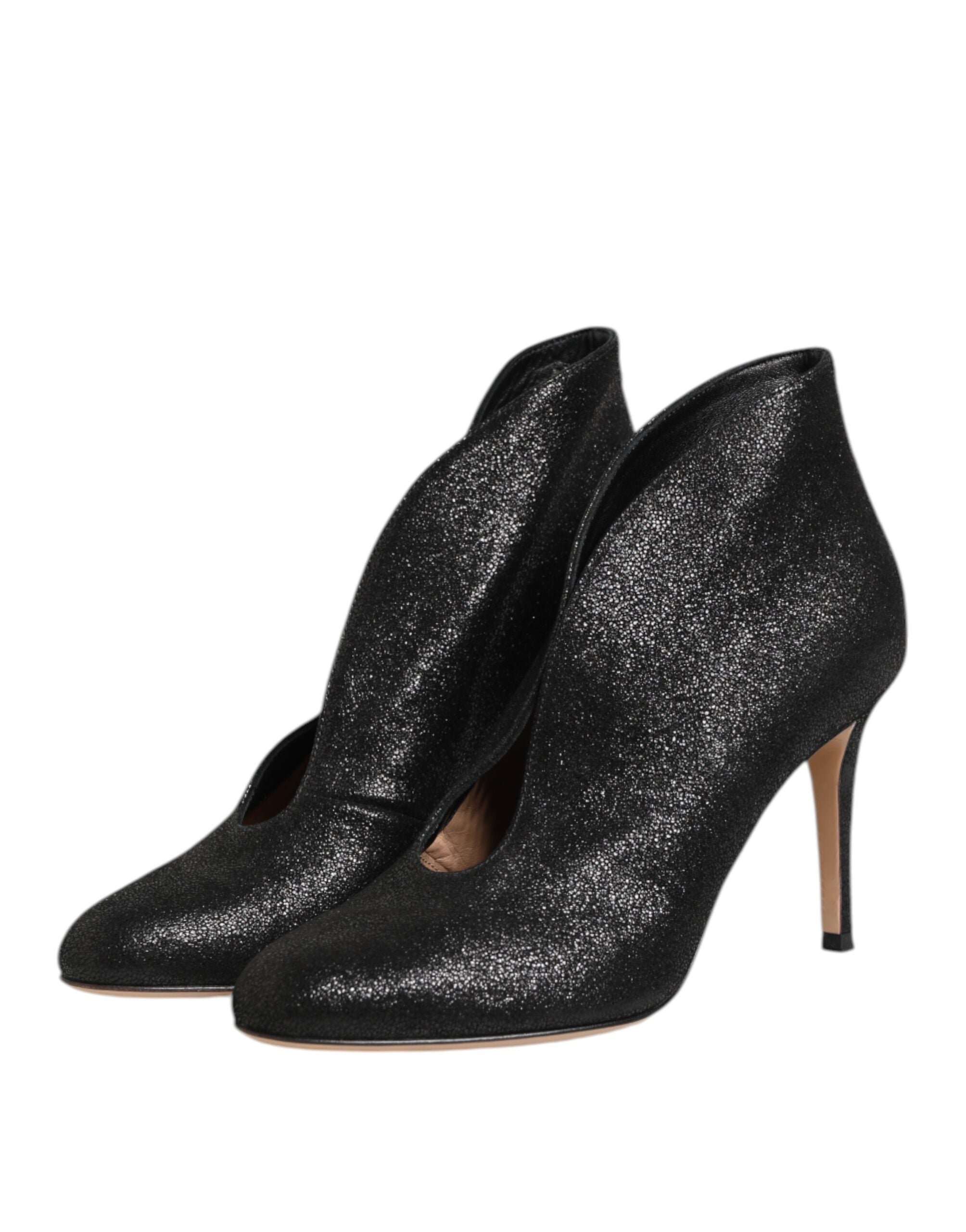 Metallic Black Pump Stiletto Heels Shoes - ventzia