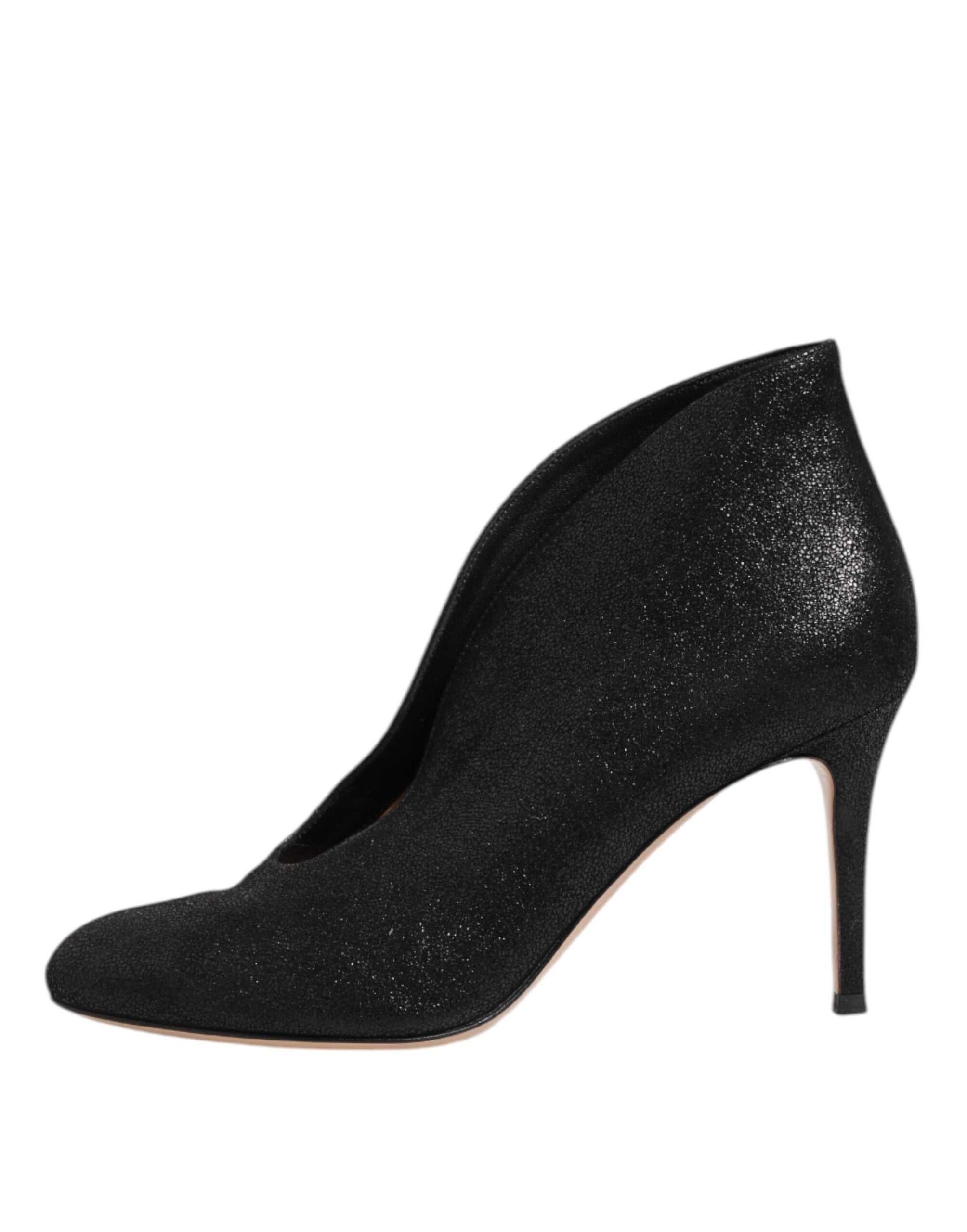 Metallic Black Pump Stiletto Heels Shoes - ventzia