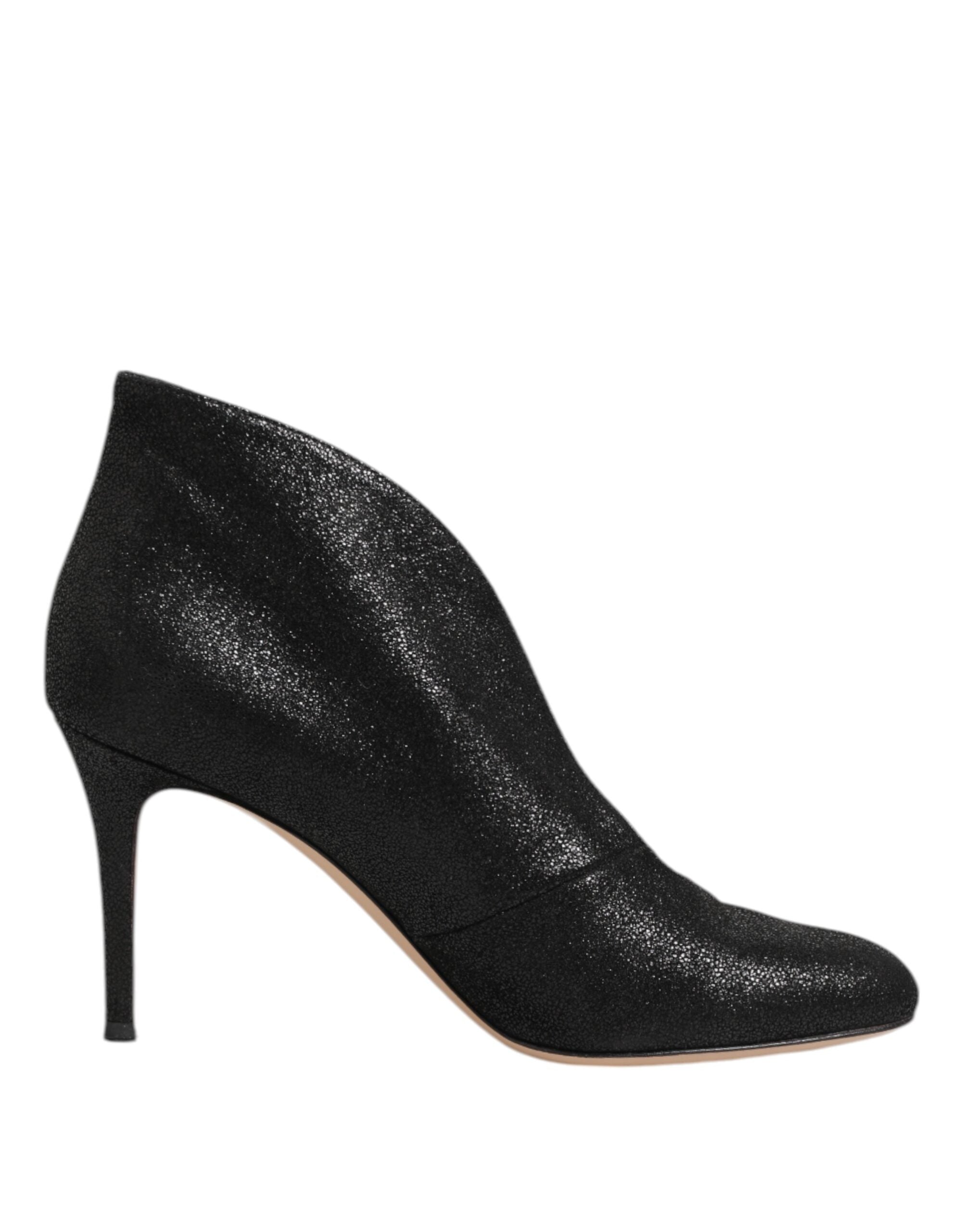 Metallic Black Pump Stiletto Heels Shoes - ventzia
