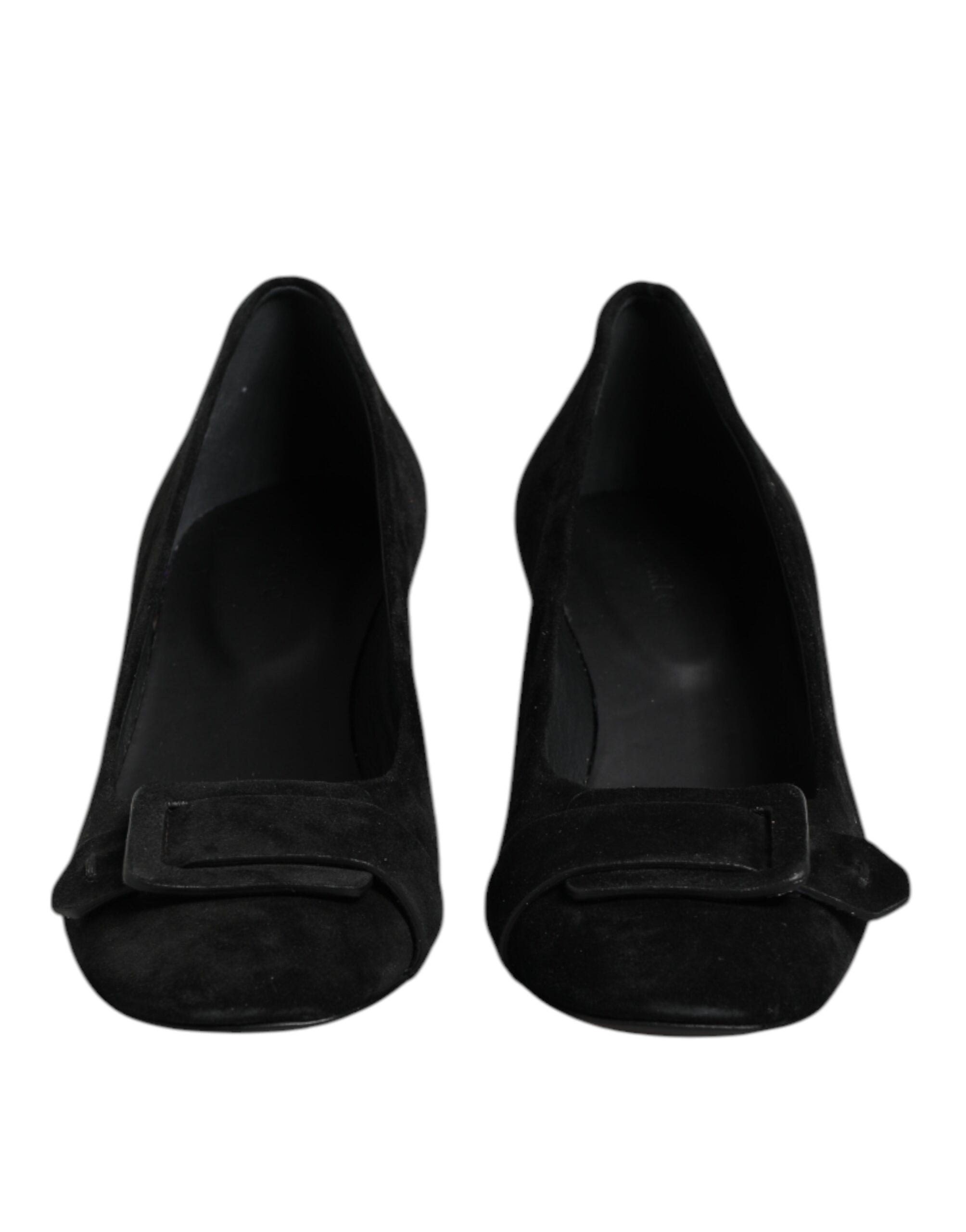Black Suede Leather Slip On High Heels Pump Shoes - ventzia