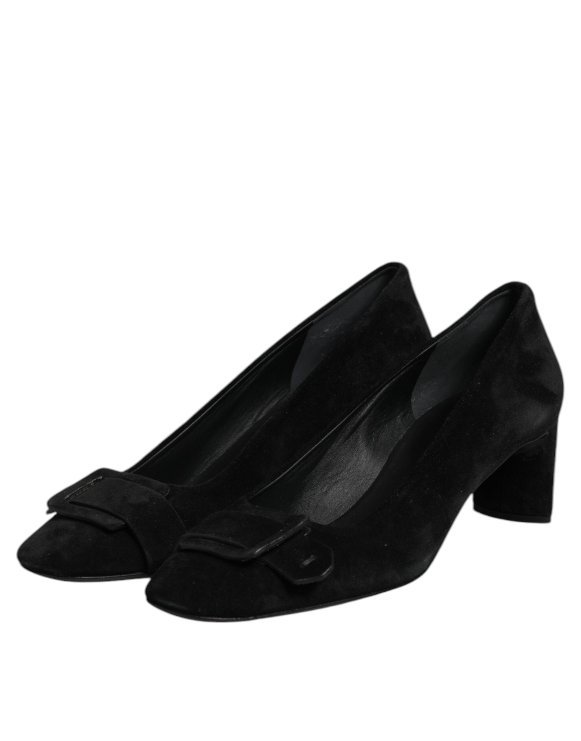 Black Suede Leather Slip On High Heels Pump Shoes - ventzia