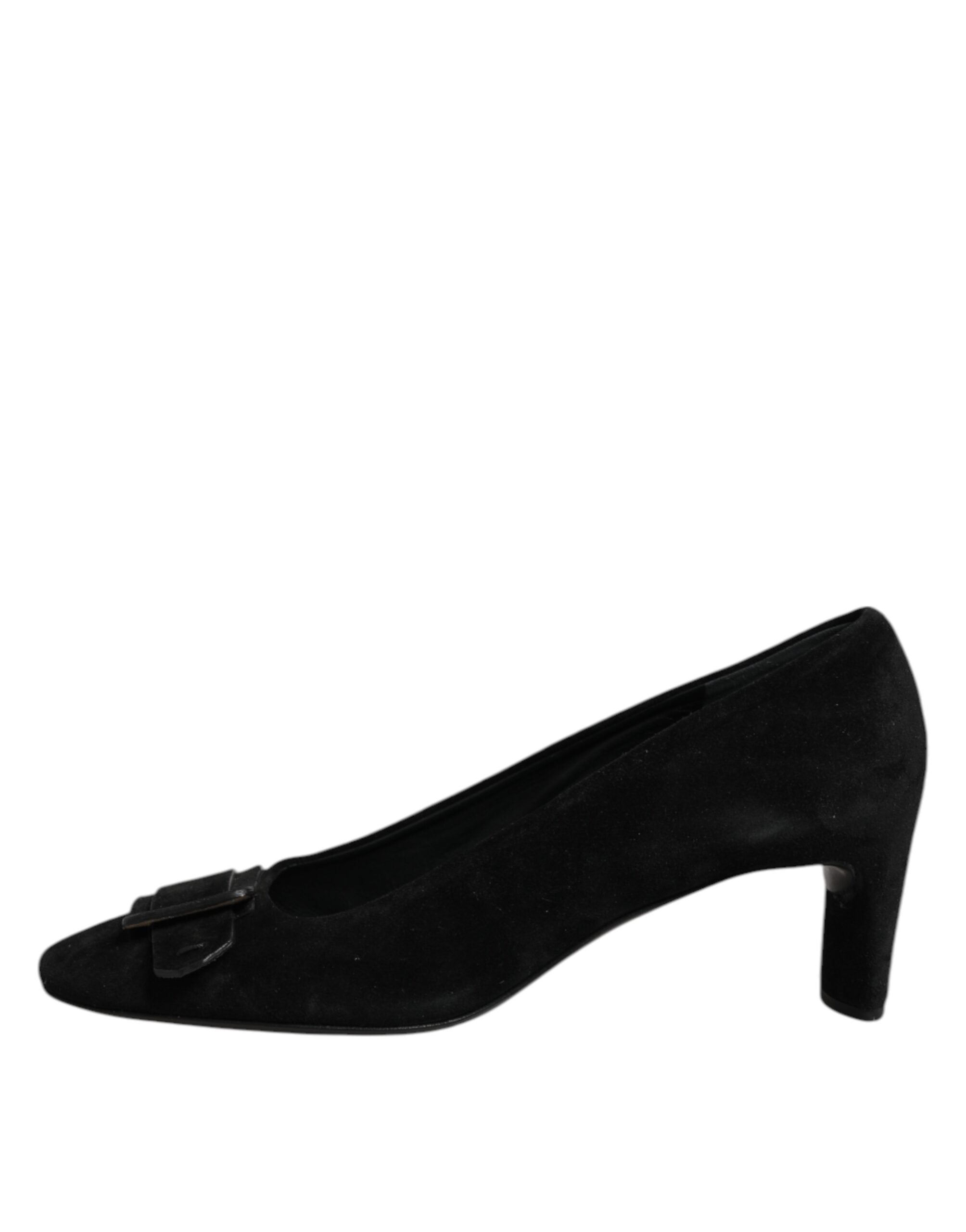 Black Suede Leather Slip On High Heels Pump Shoes - ventzia