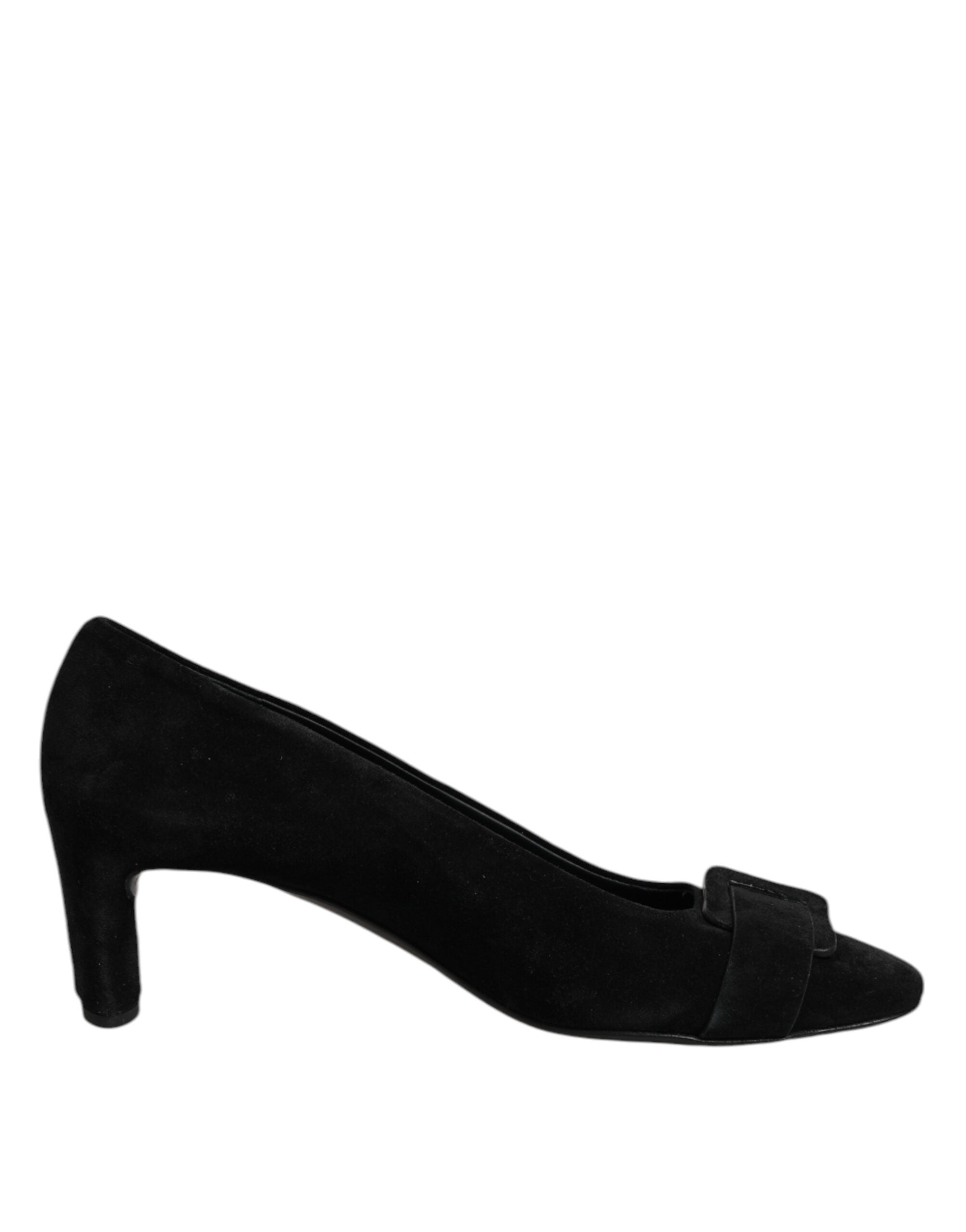 Black Suede Leather Slip On High Heels Pump Shoes - ventzia