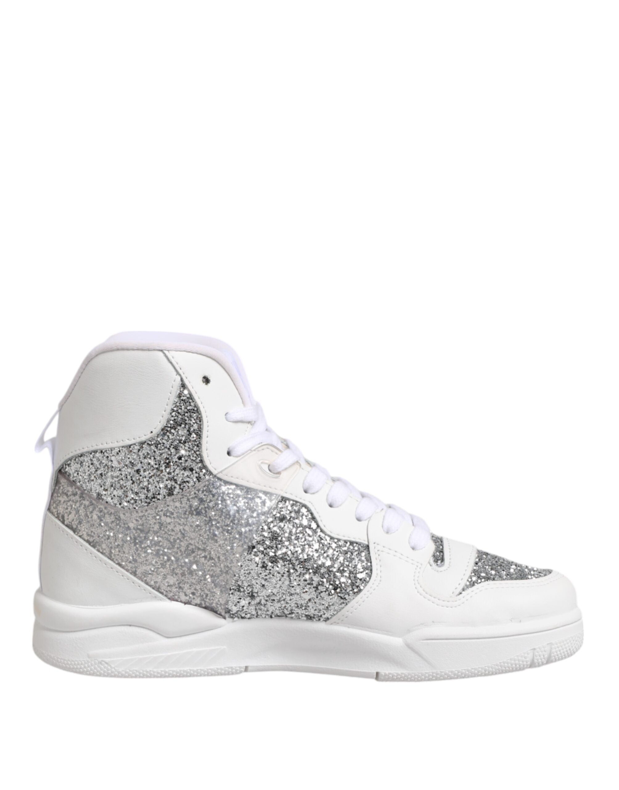 White Silver High Top Women Sneakers Shoes - ventzia