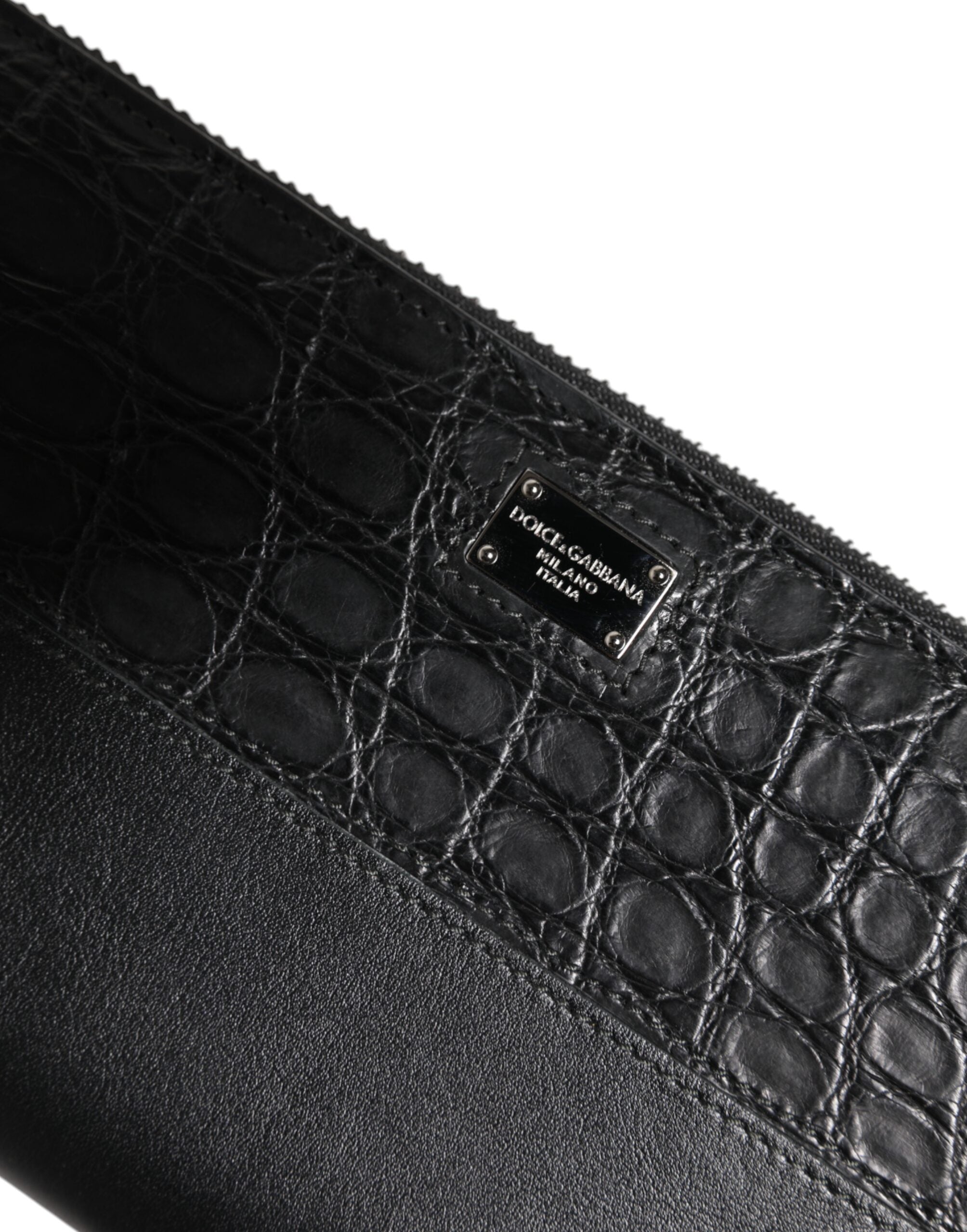 Black Leather Logo Plaque Zip Around Continental Wallet - ventzia
