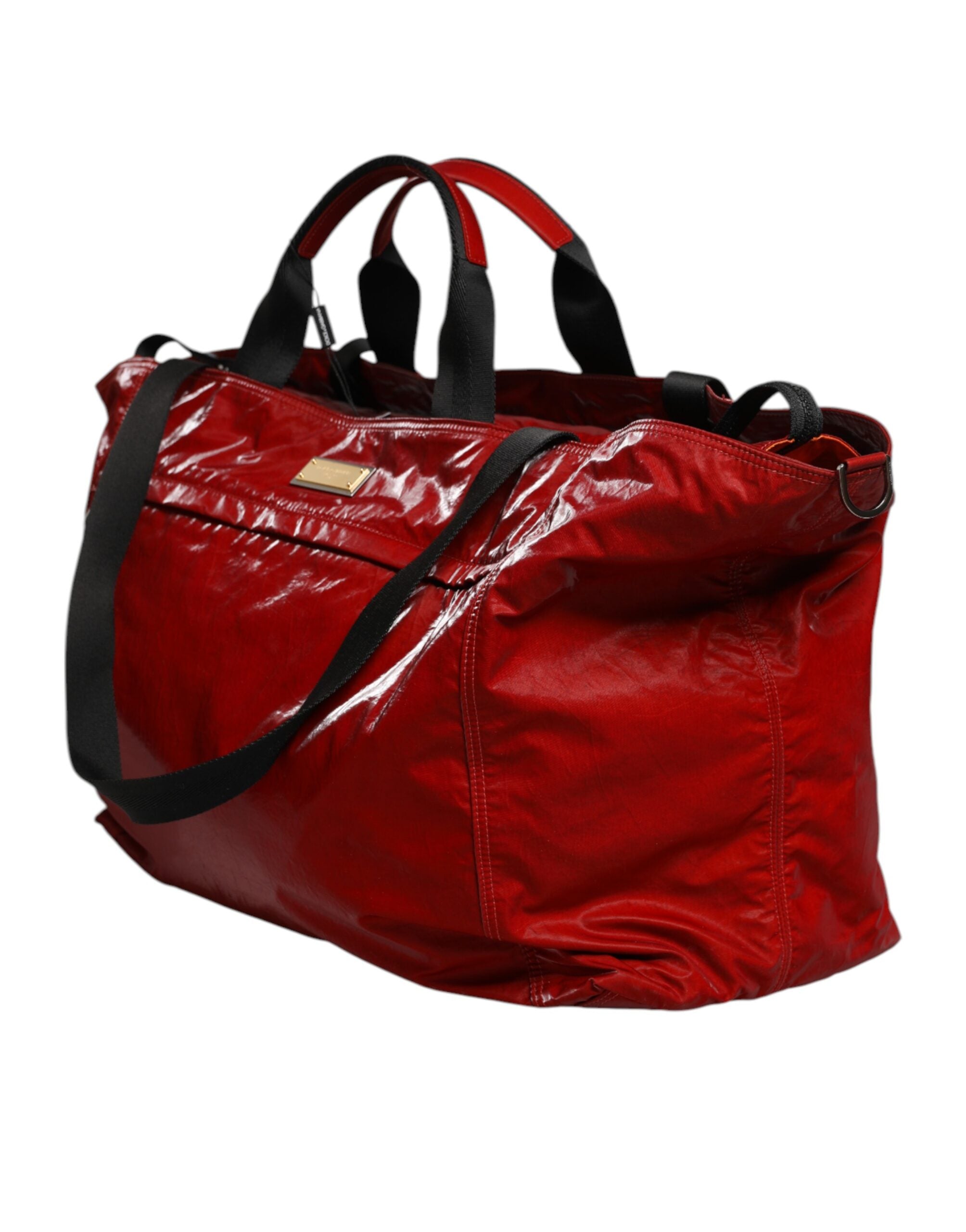 Red Nylon Hand Shoulder Duffel Travel Bag - ventzia
