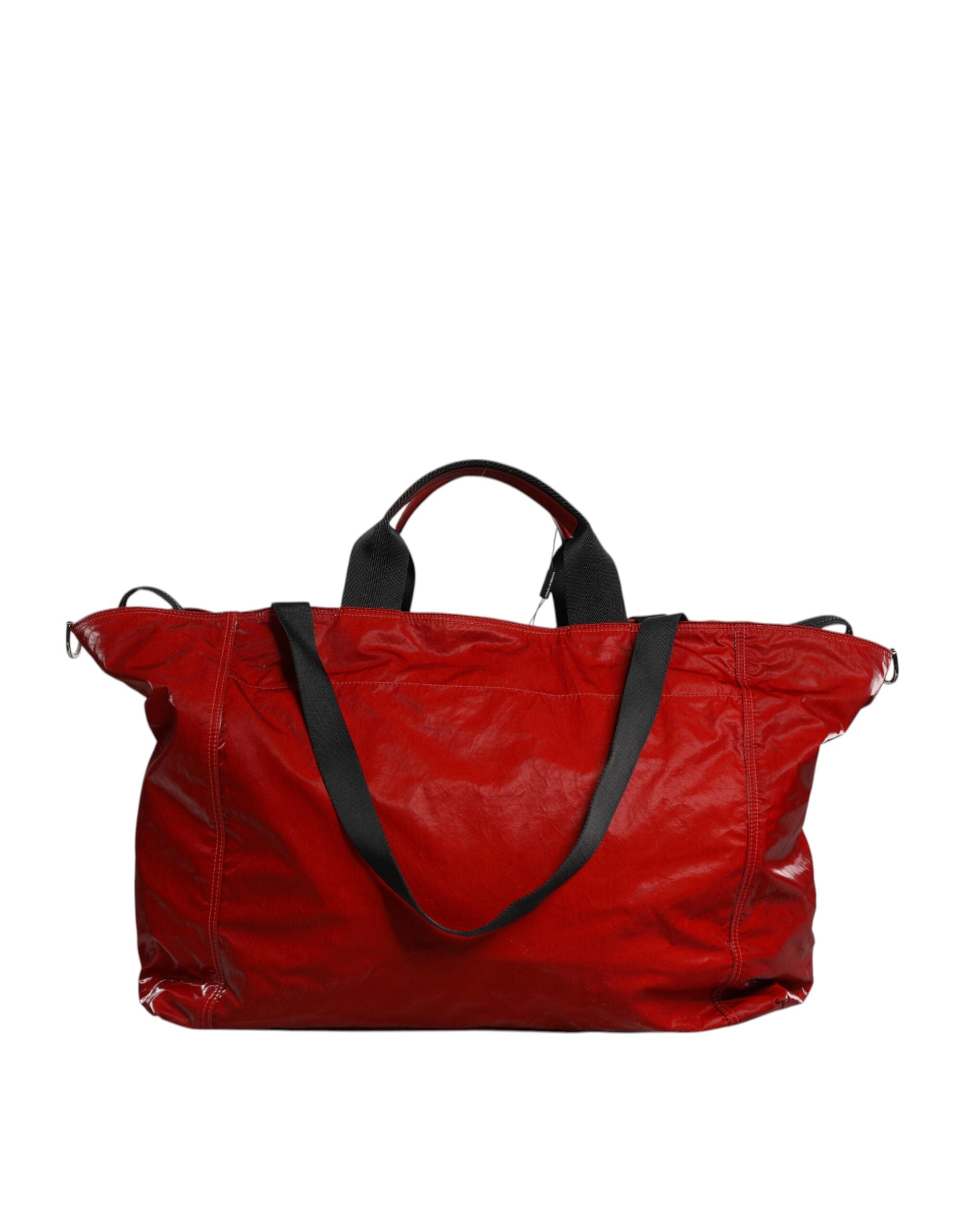 Red Nylon Hand Shoulder Duffel Travel Bag - ventzia