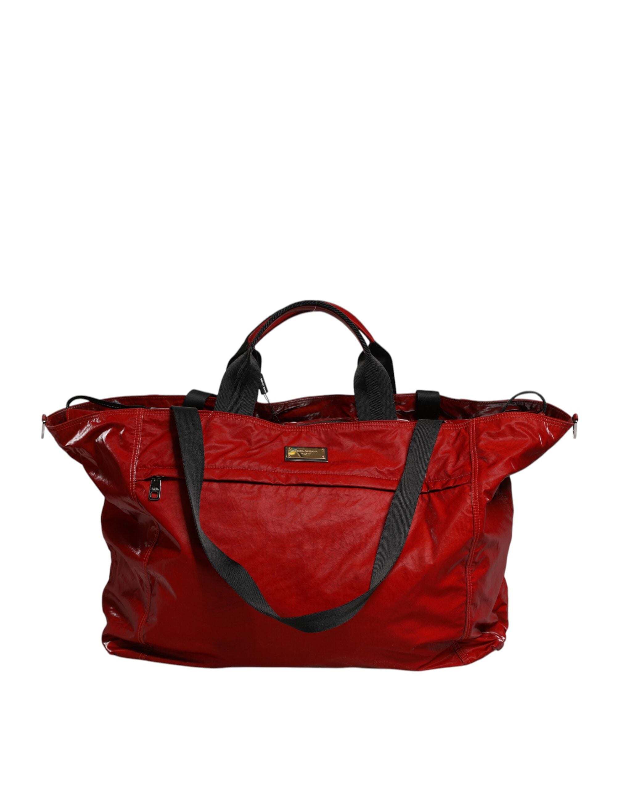 Red Nylon Hand Shoulder Duffel Travel Bag - ventzia