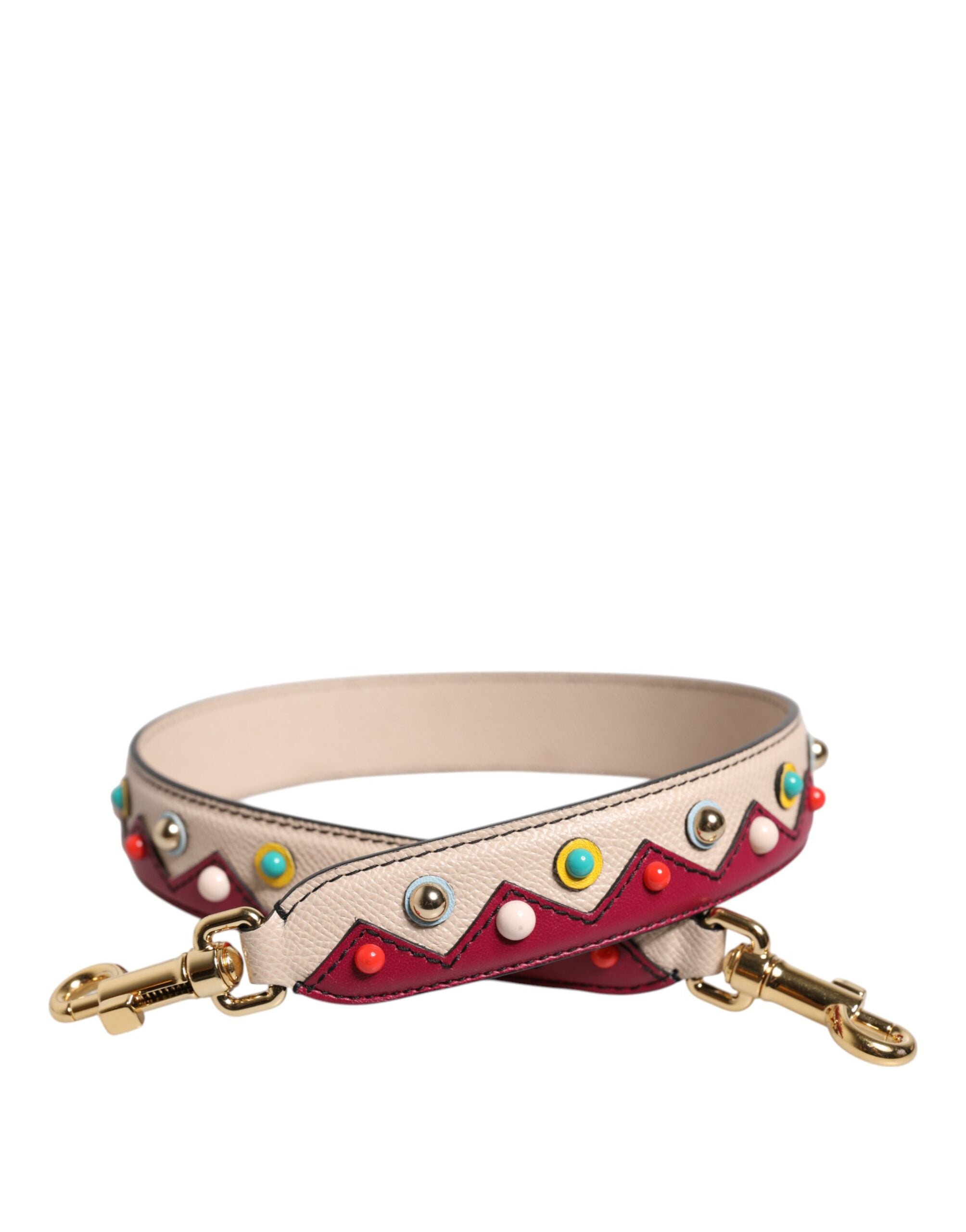 Beige Red Leather Handbag Accessory Shoulder Strap - ventzia