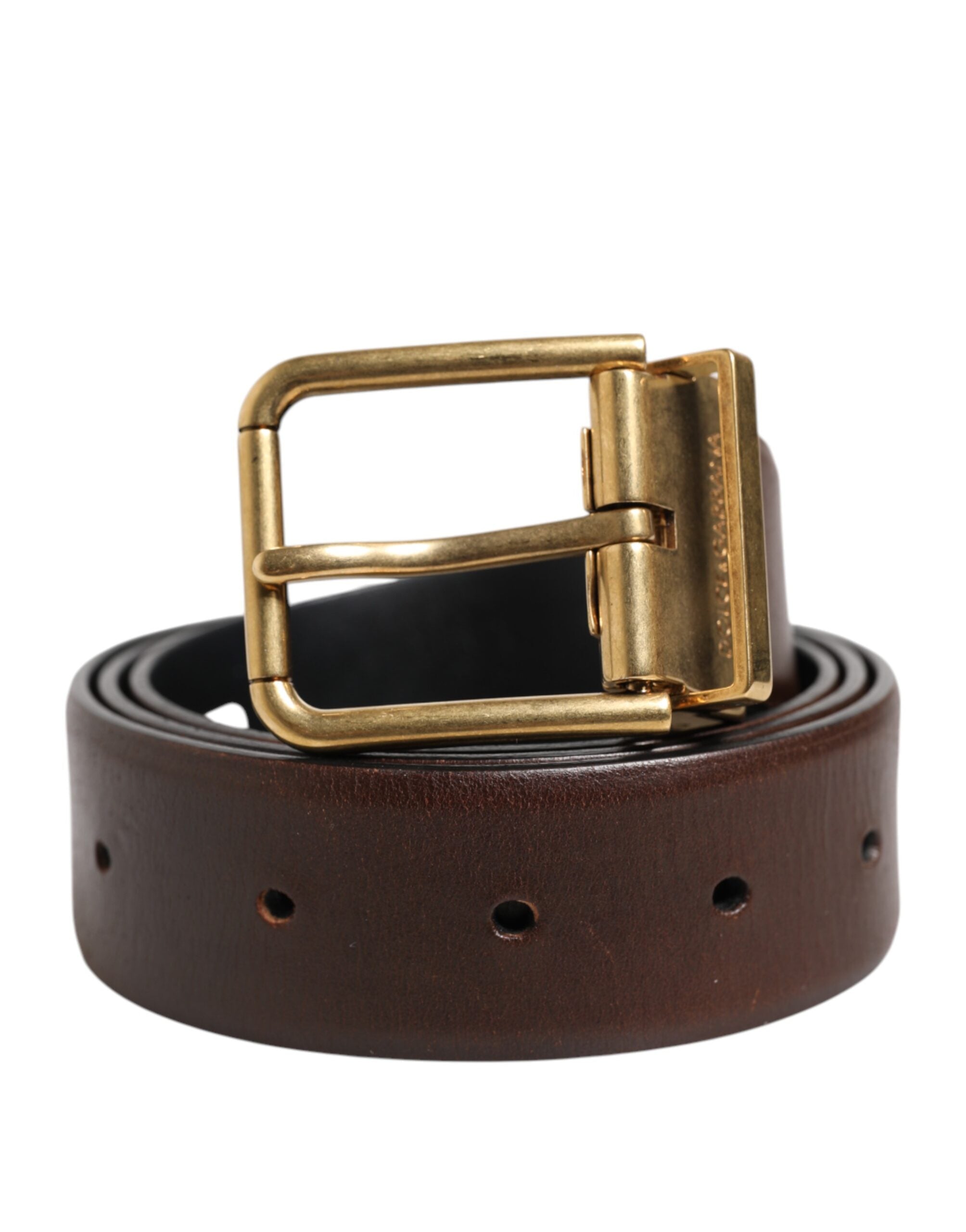 Brown Classic Gold Metal Logo Buckle Men Belt - ventzia