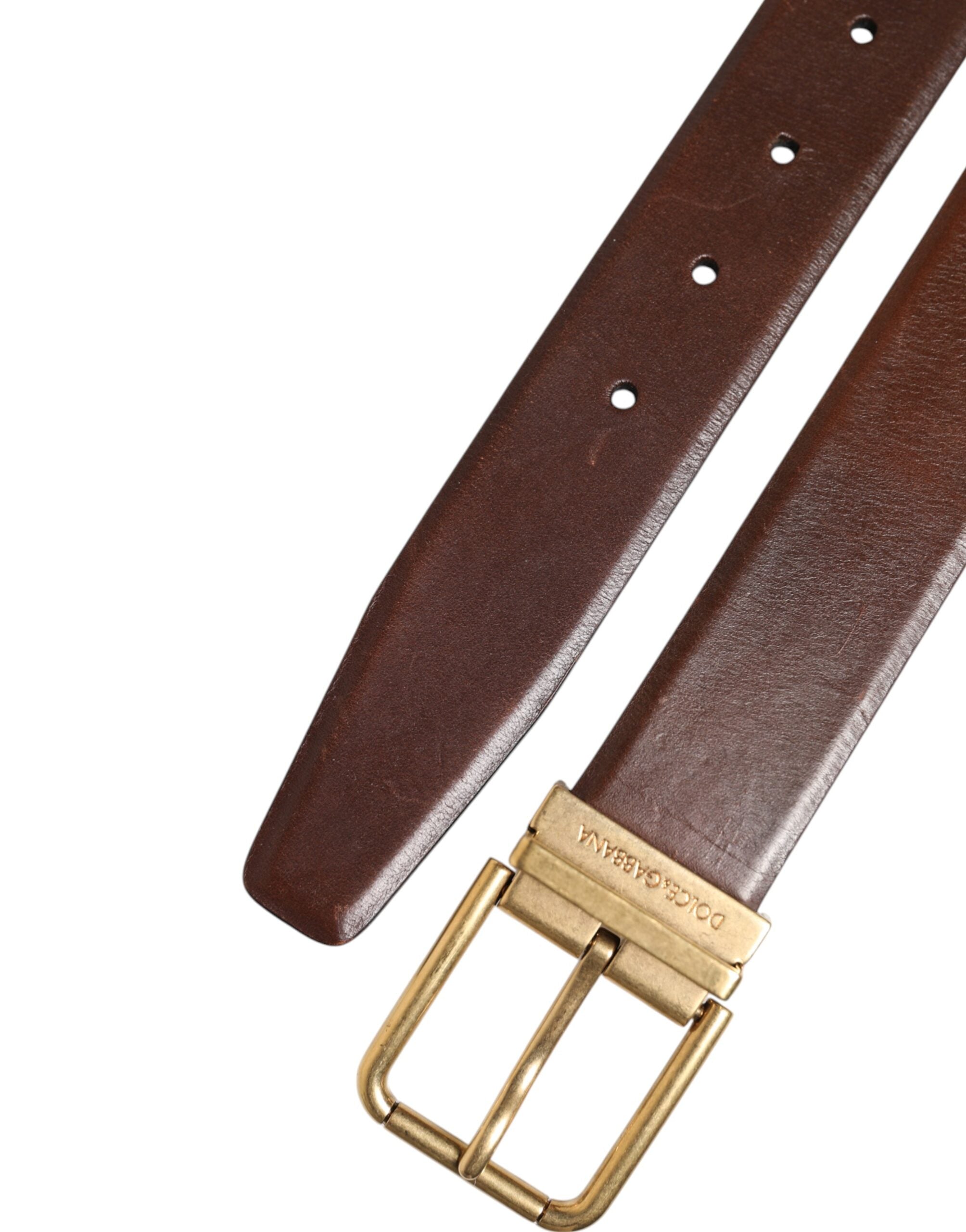 Brown Classic Gold Metal Logo Buckle Men Belt - ventzia