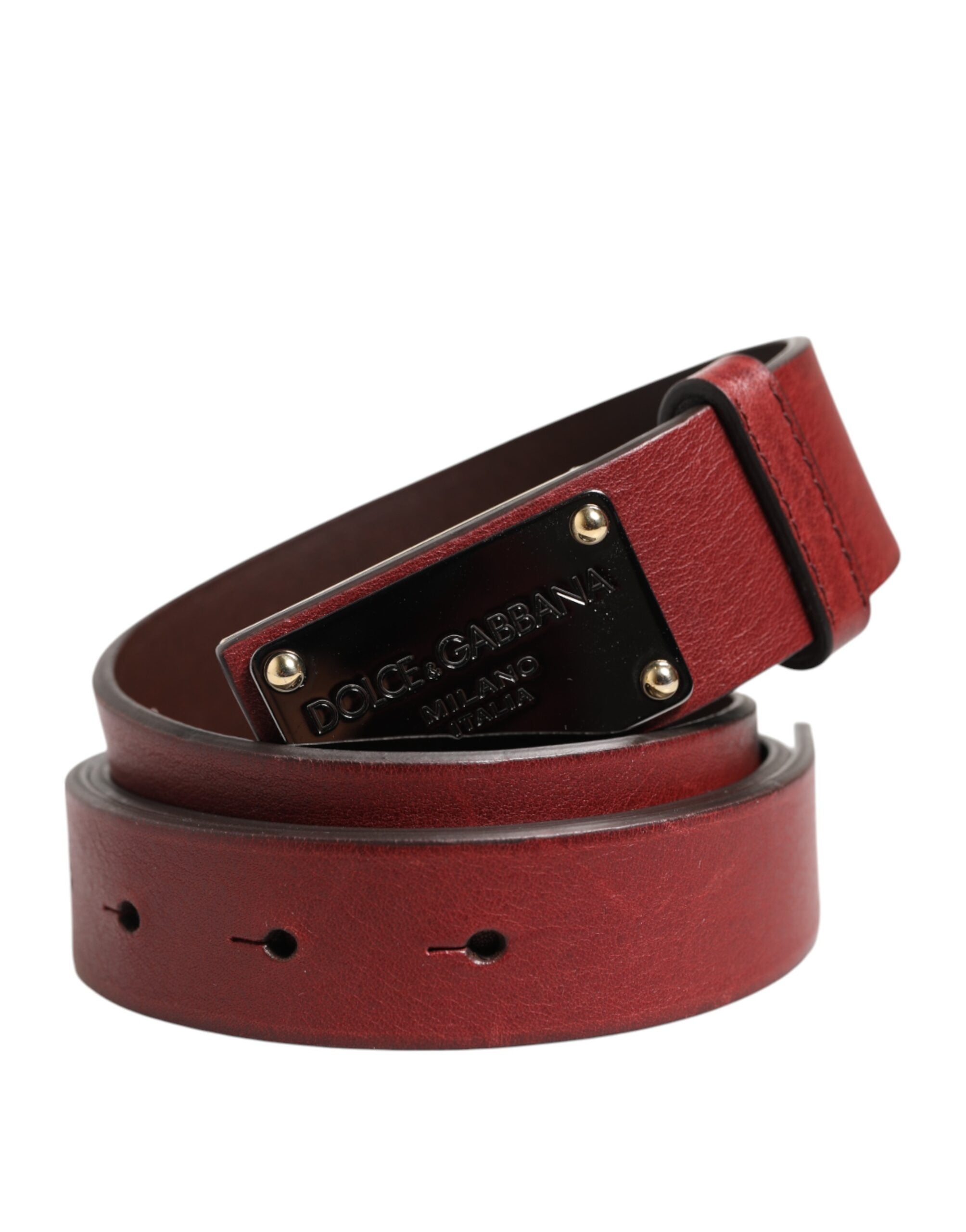 Maroon Classic Leather Metal Logo Buckle Belt - ventzia