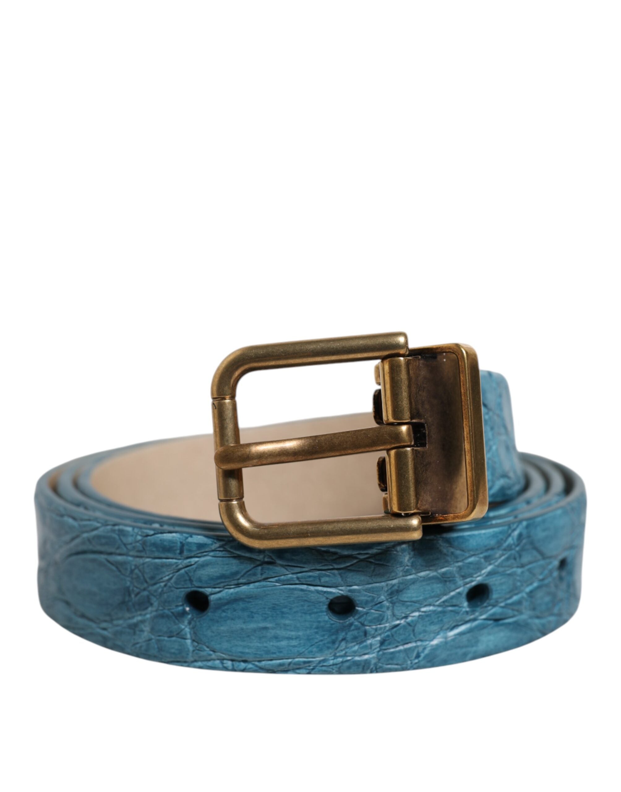 Blue Leather Classic Gold Metal Buckle Belt - ventzia