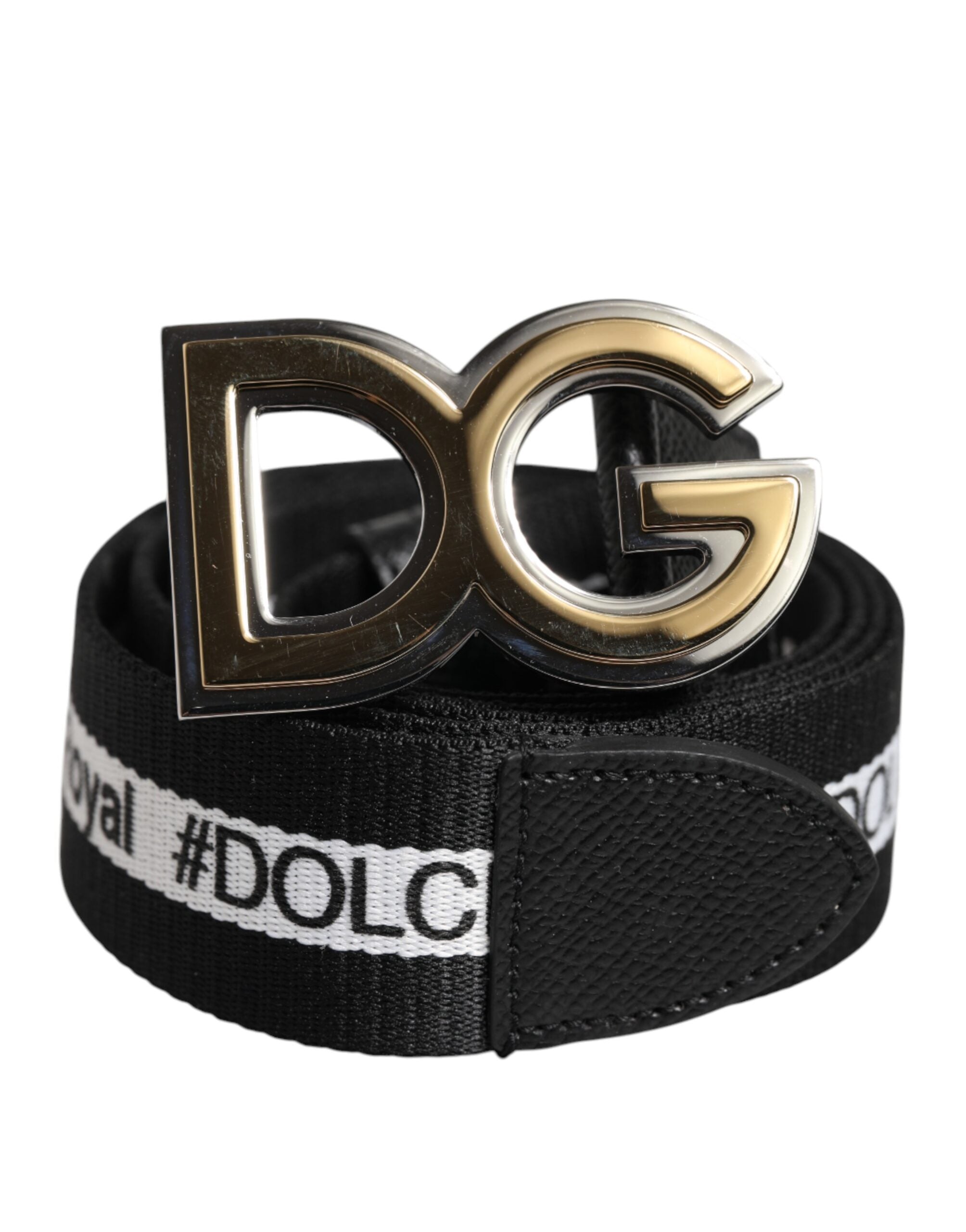 Black Cotton Metal DG Logo Gold Buckle Belt - ventzia