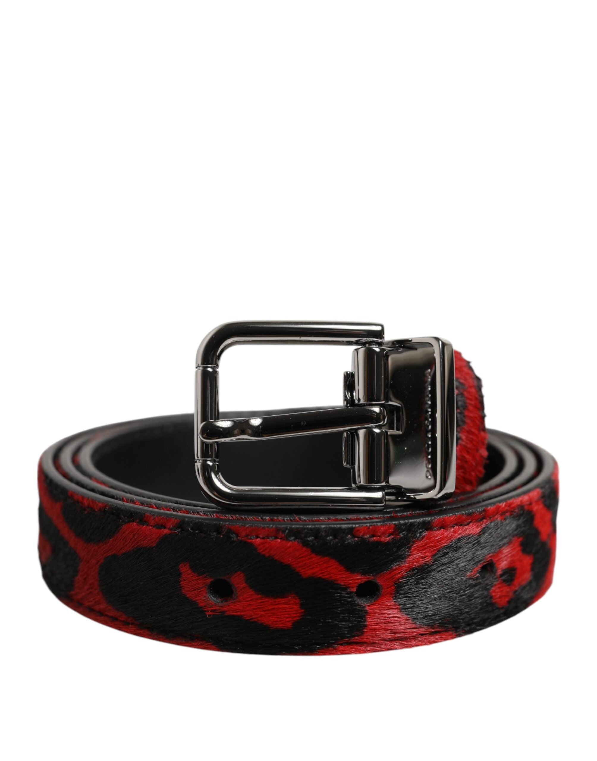 Black Red Leopard Silver Metal Buckle Belt - ventzia