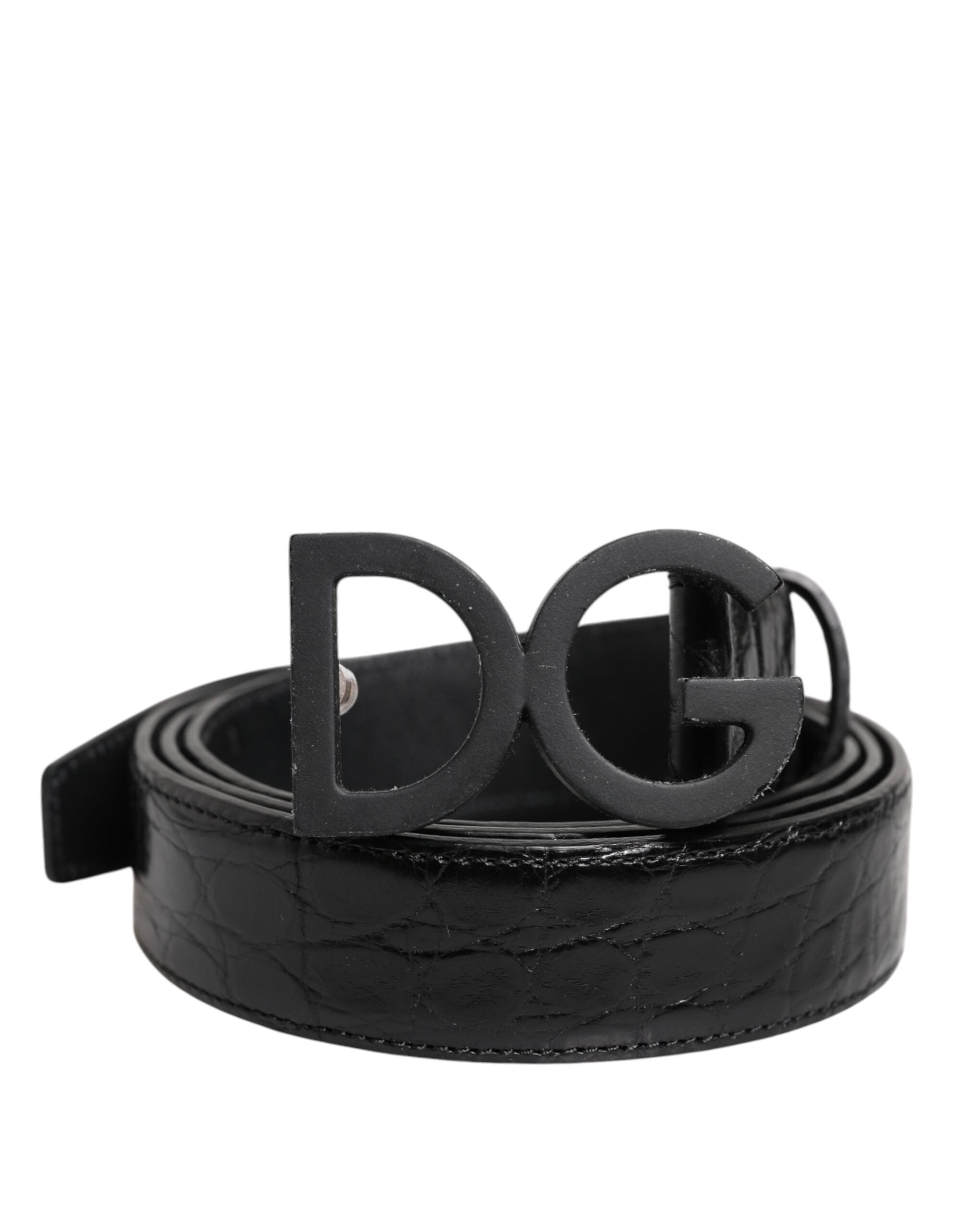 Black Leather Classic Metal DG Buckle Belt - ventzia