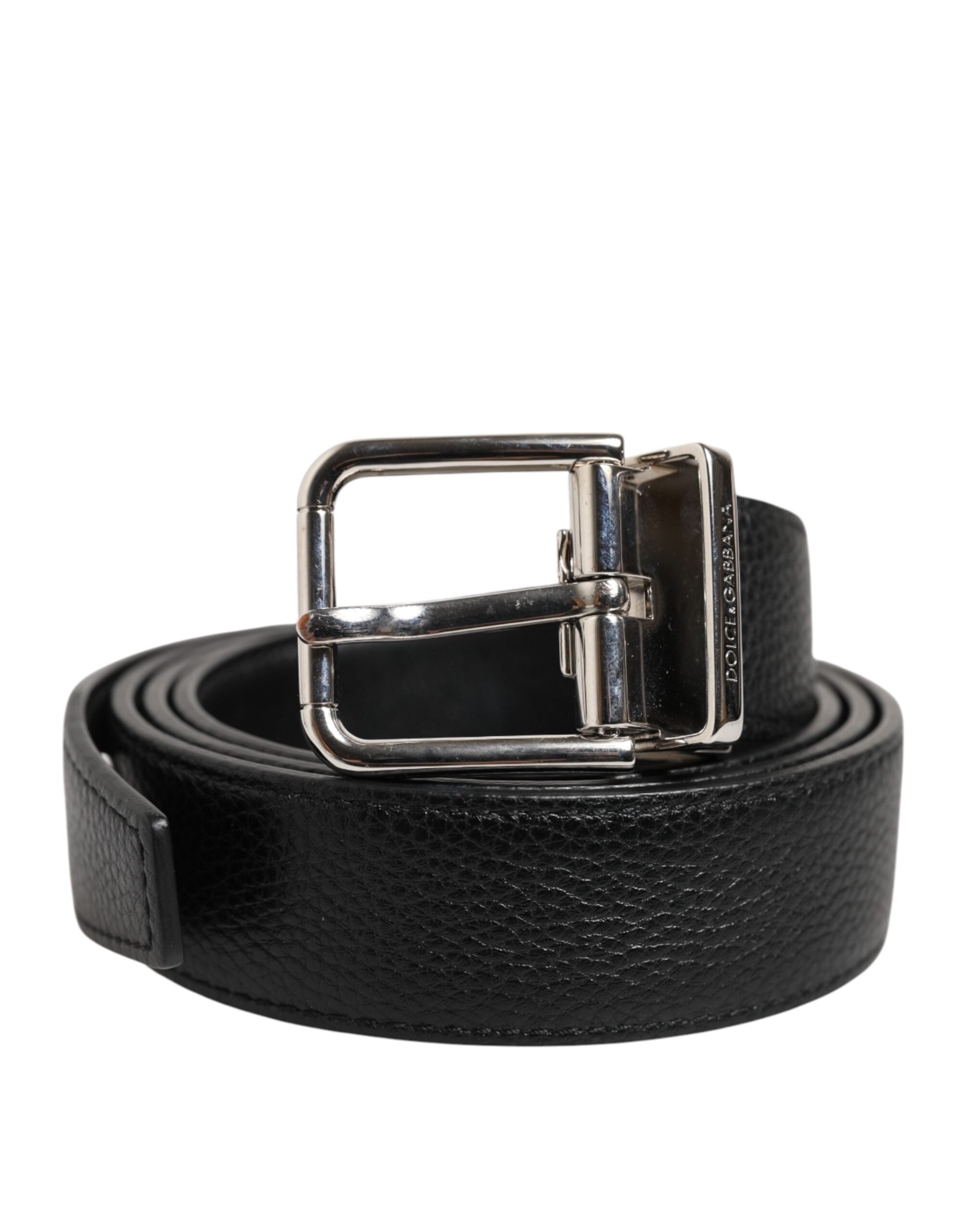 Black Classic Leather Silver Tone Buckle Belt - ventzia