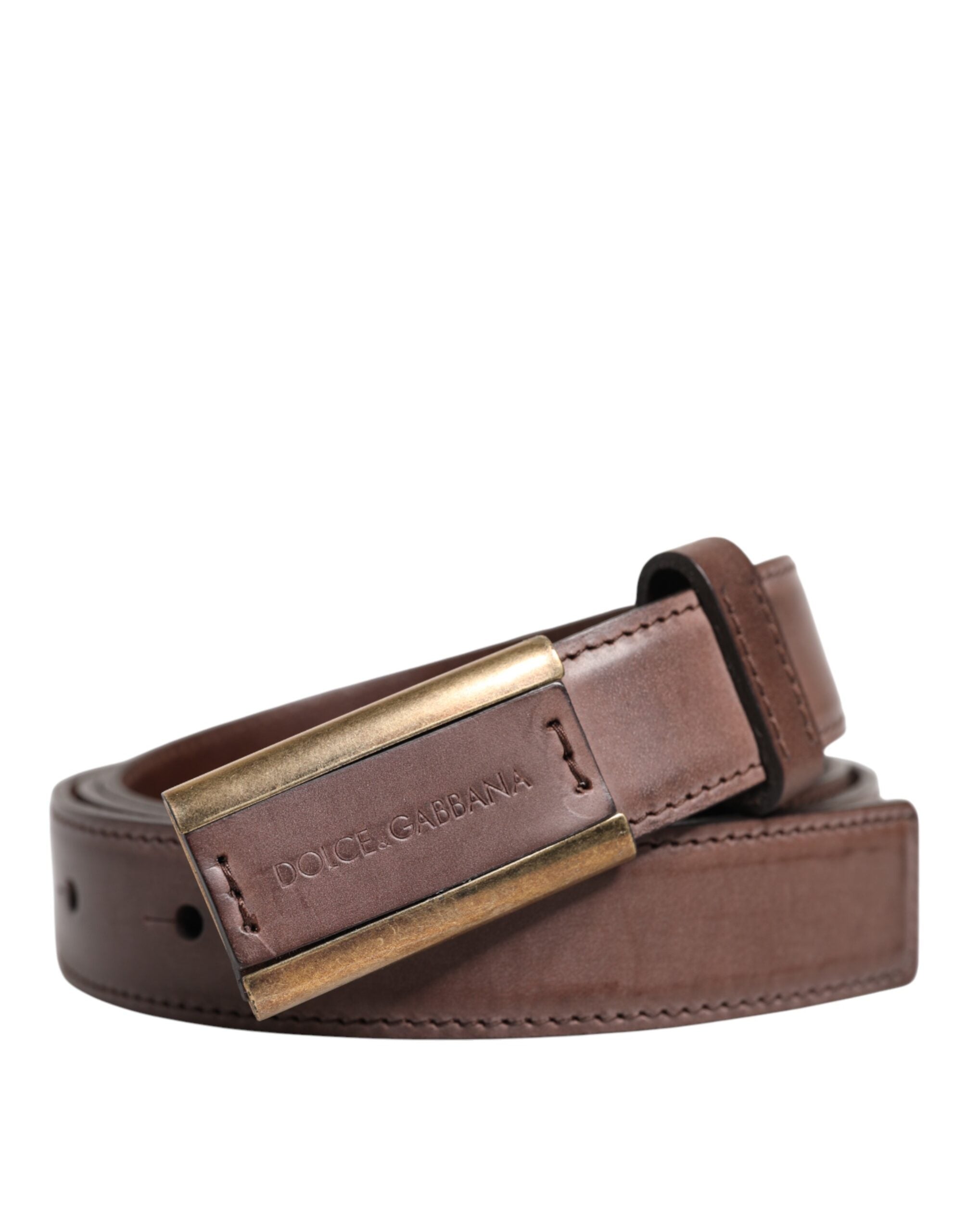 Brown Calf Leather Antique Buckle Belt - ventzia