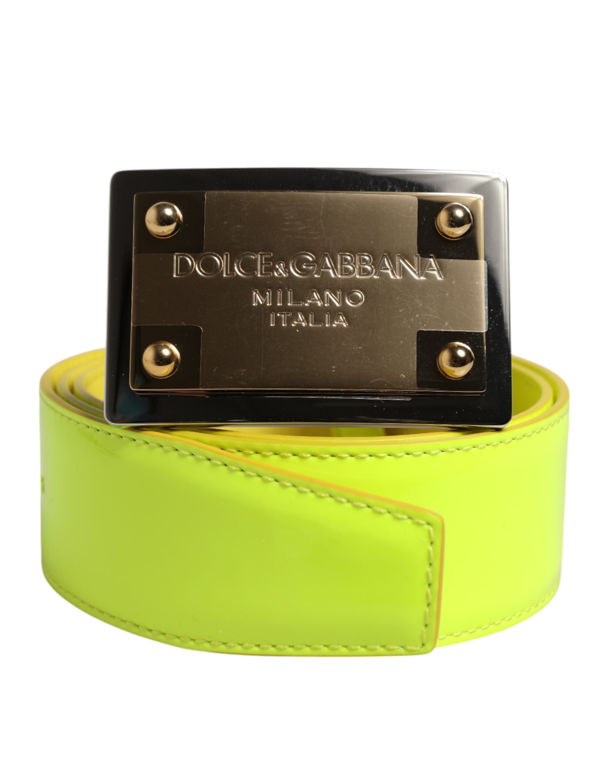 Yellow Green Classic Metal Logo Buckle Belt - ventzia