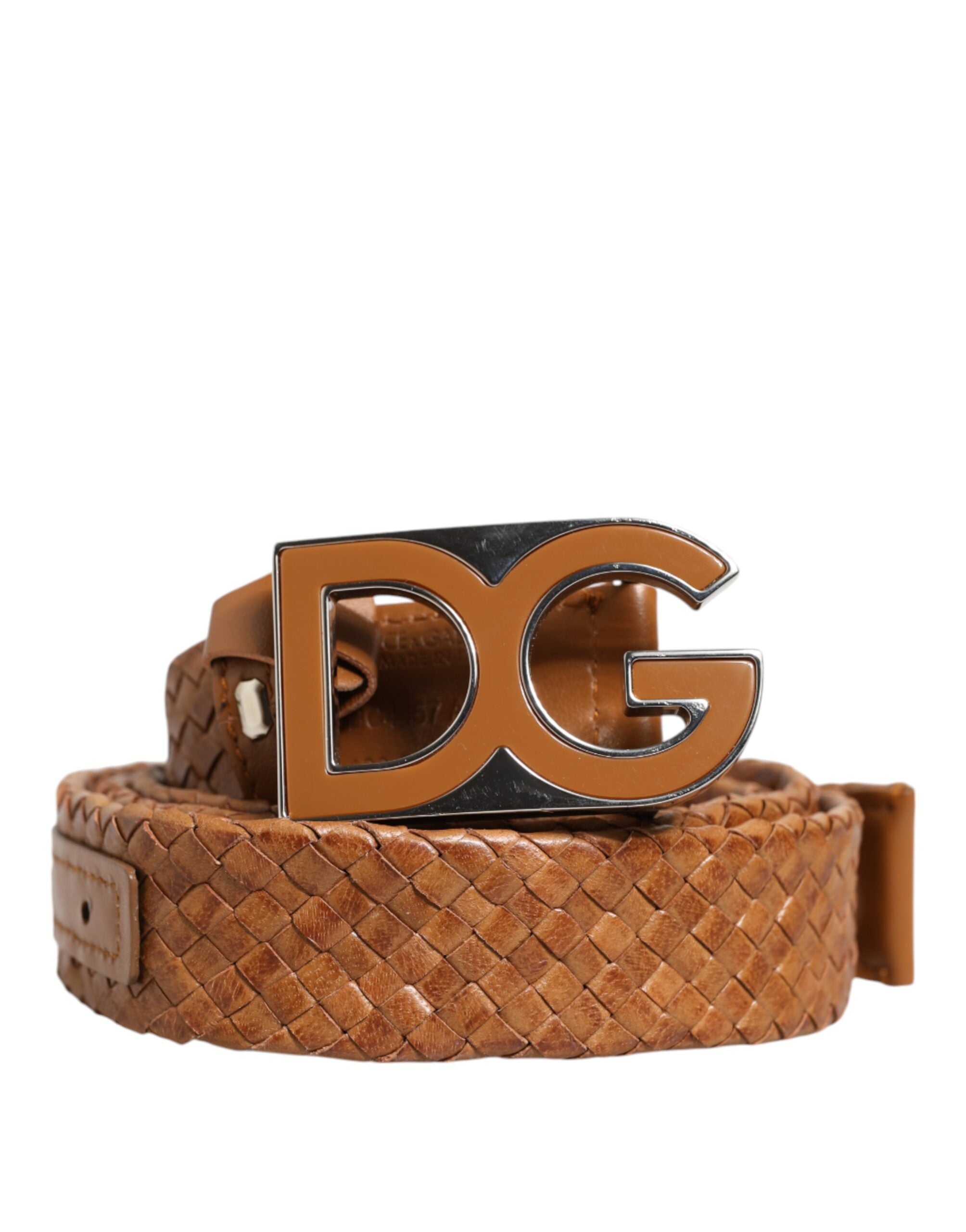 Brown Braided Metal DG Logo Buckle Belt - ventzia