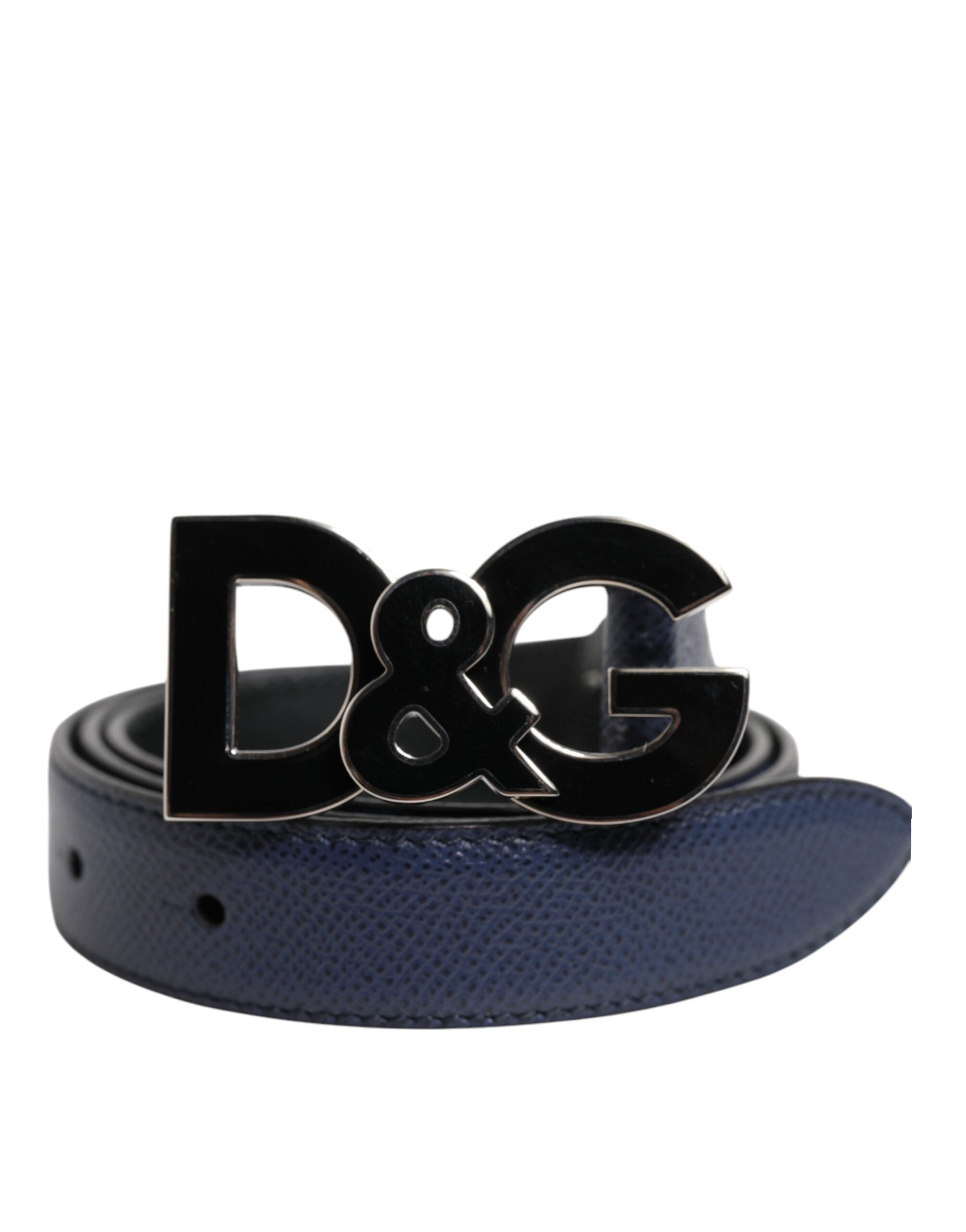 Blue Leather Classic Metal DG Logo Buckle Belt - ventzia