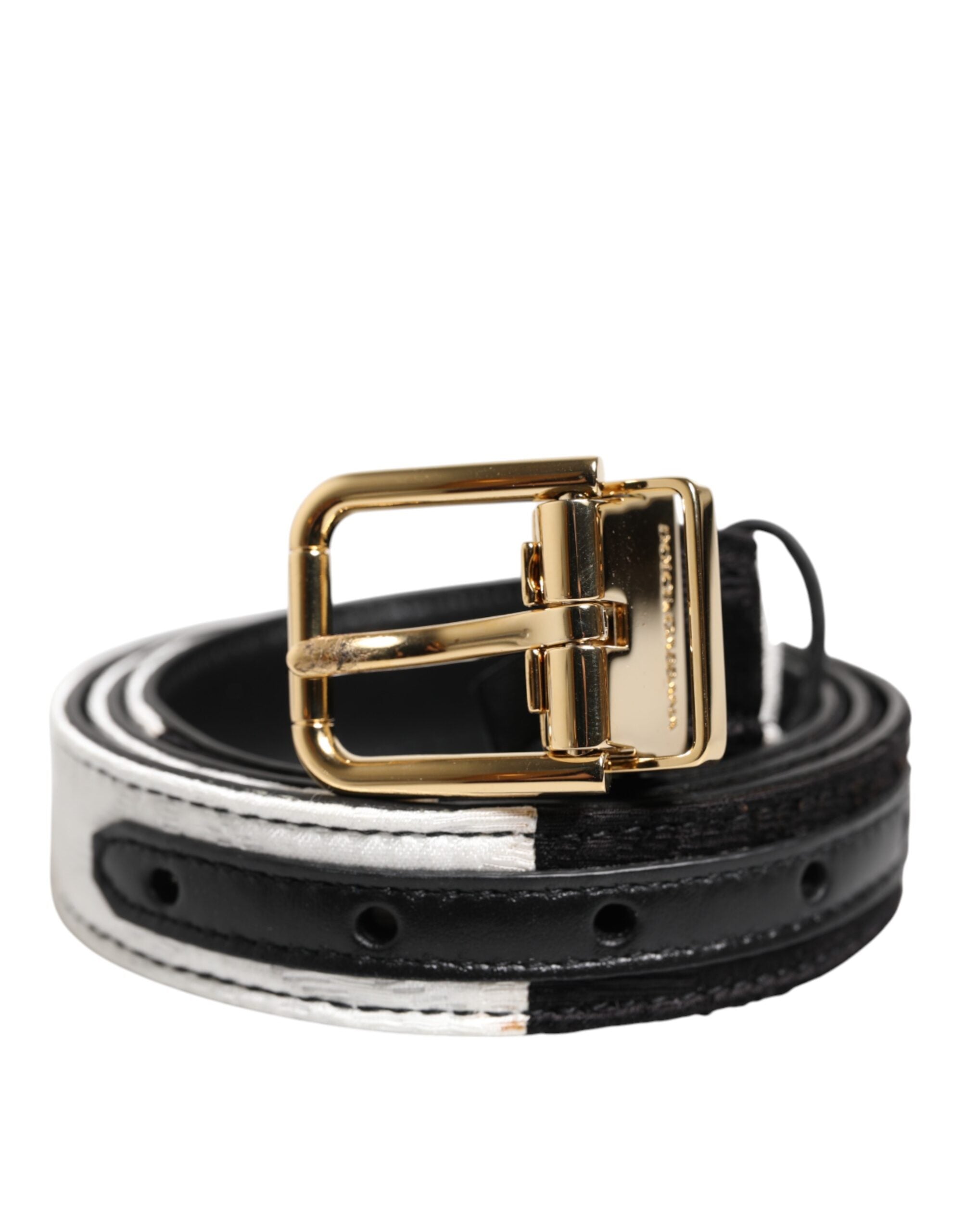 Black White Patchwork Gold Metal Buckle Belt - ventzia