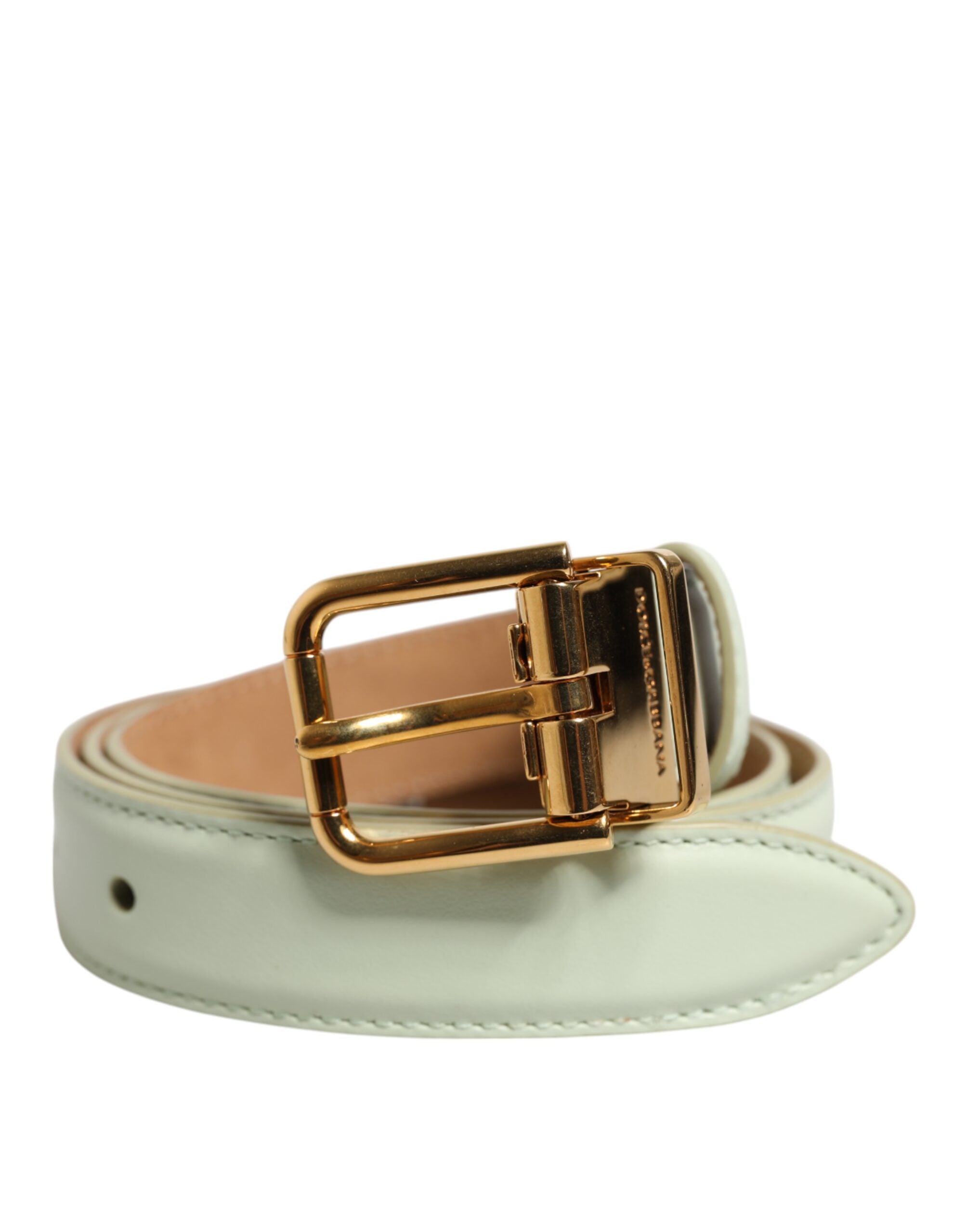 Light Green Leather Gold Metal Buckle Belt - ventzia