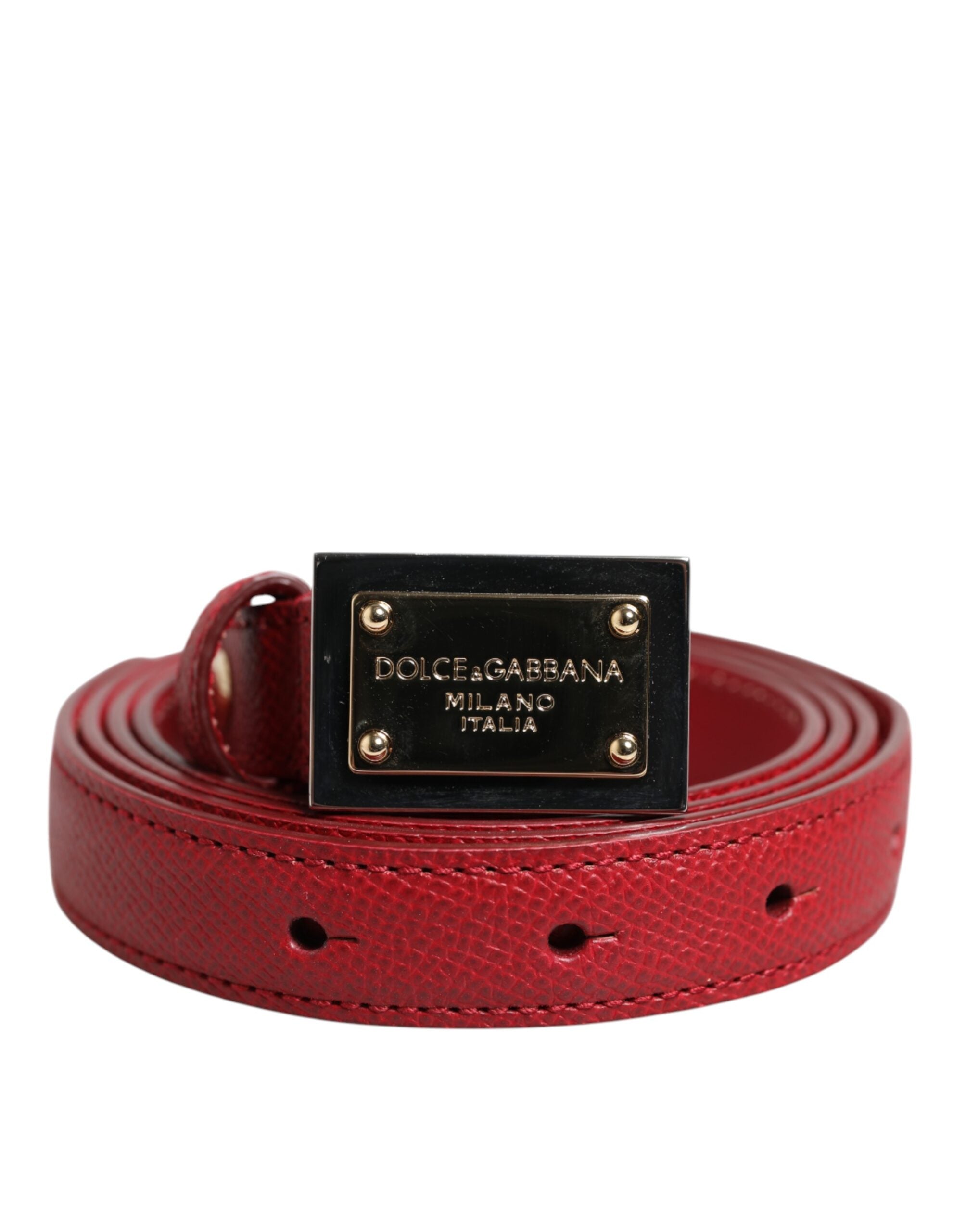 Red Leather Square Metal Buckle Cintura Belt - ventzia