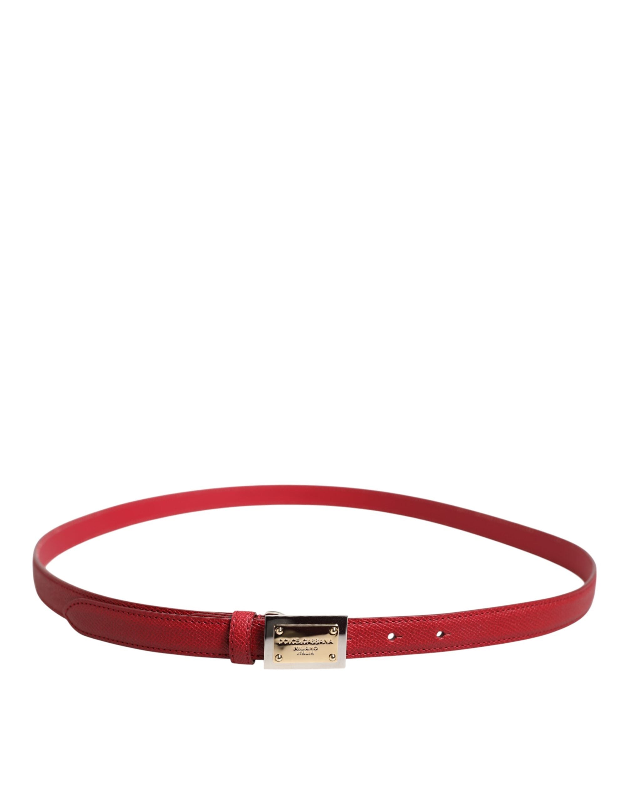 Red Leather Square Metal Buckle Cintura Belt - ventzia