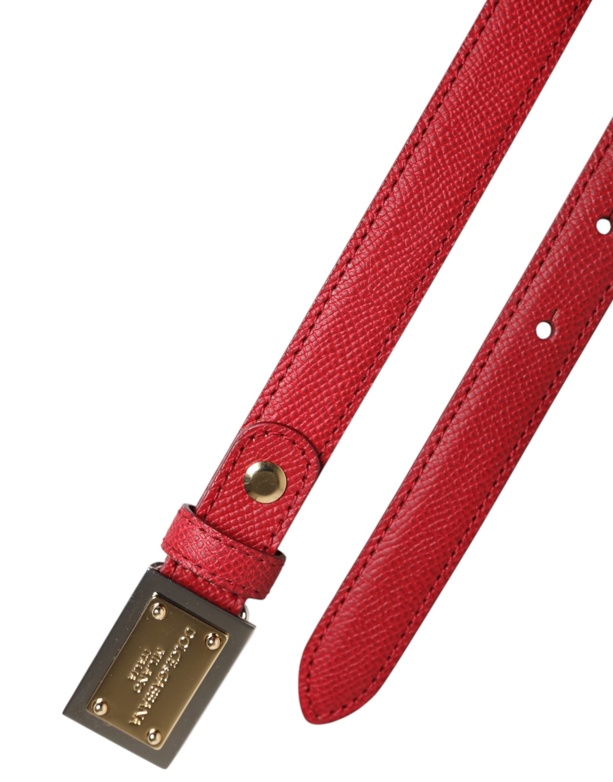 Red Leather Square Metal Buckle Cintura Belt - ventzia